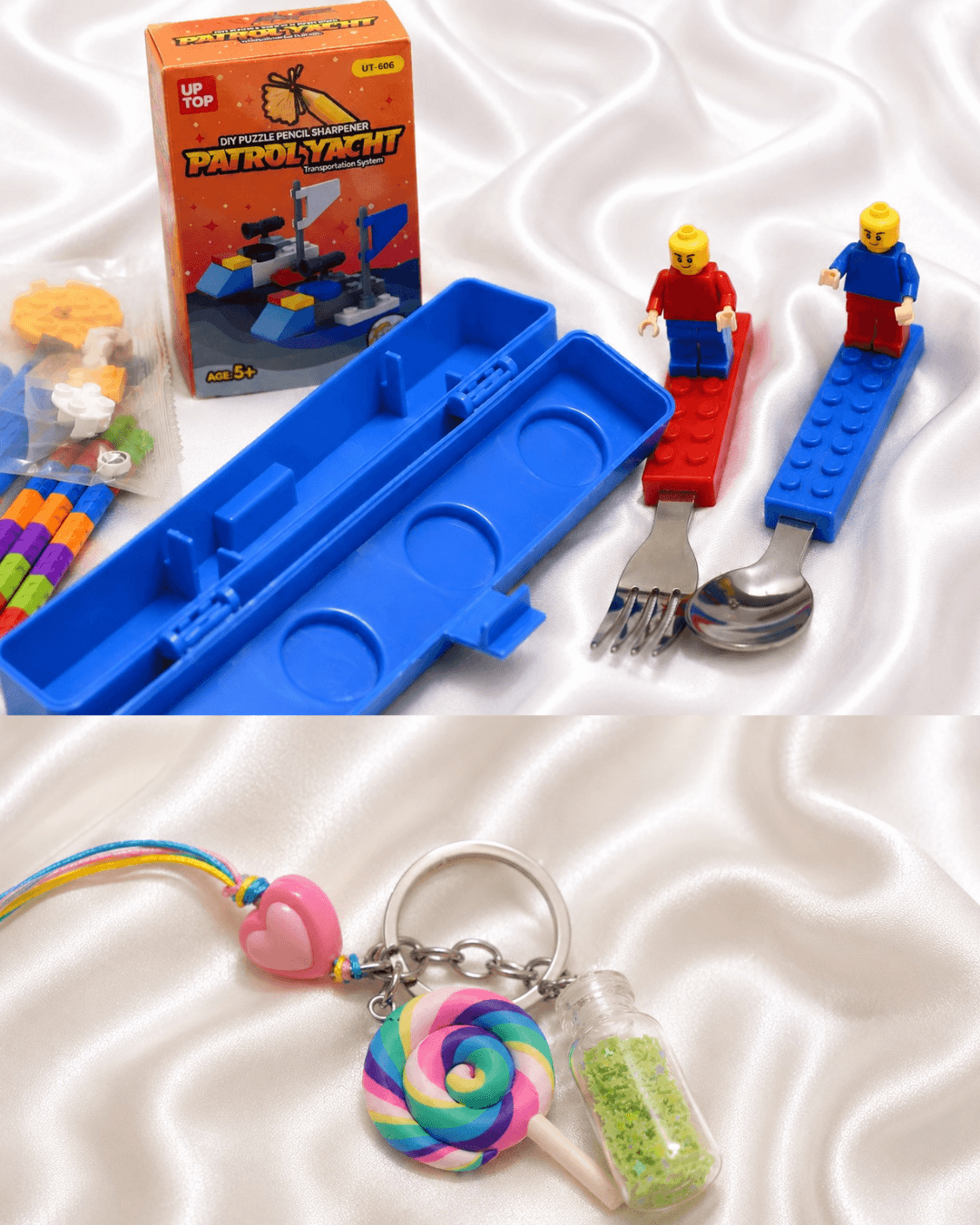iLearnNGrow Lego Rakhi Hamper – Creative Gift Basket with Lego Frame, Pencil, Cutlery Set, Sharpener & Rakhi