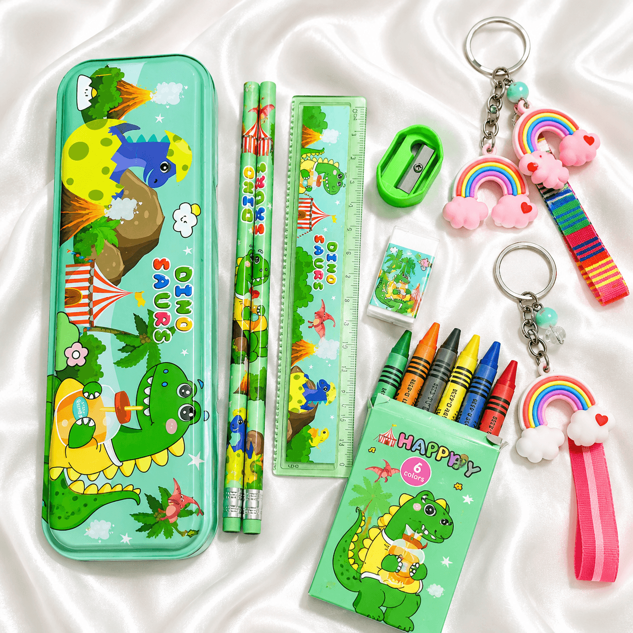 iLearnNGrow Dino Theme Stationery Rakhi Combo – Dino Pencil Box Set with Dino Rakhi for Kids