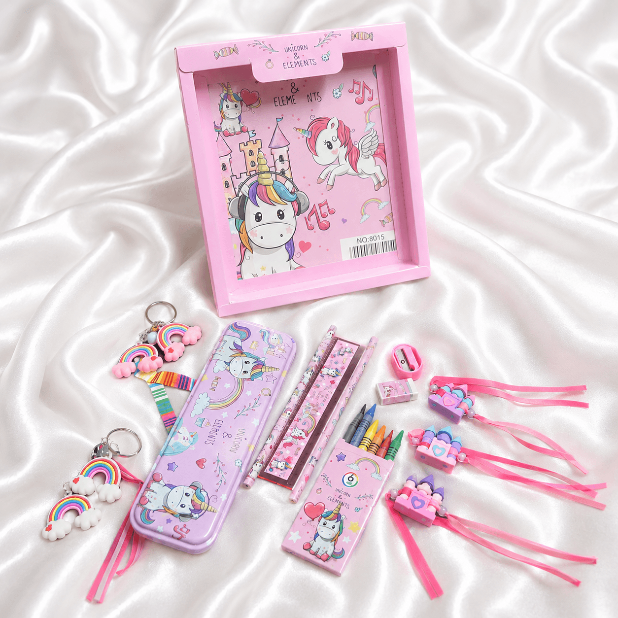 iLearnNGrow Unicorn Theme Stationery Rakhi Combo – Unicorn Pencil Box Set with Castle Rakhi for Kids