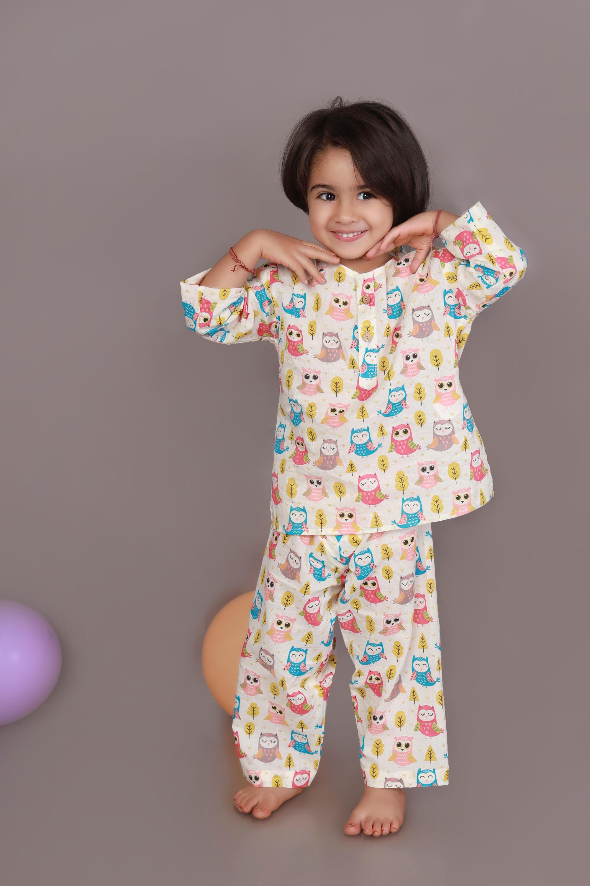 Wine Cotton Camel Print Nightsuit for Kids | BREATHABLES