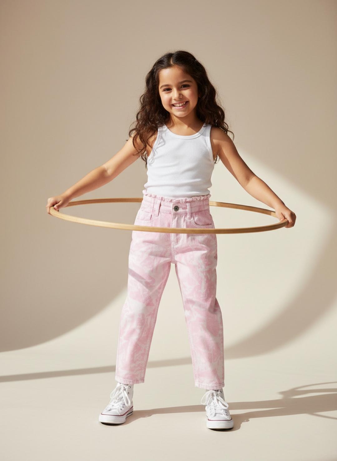 TALES & STORIES Girls Pink Regular Fit Mid-Rise Tie & Dye Jeans