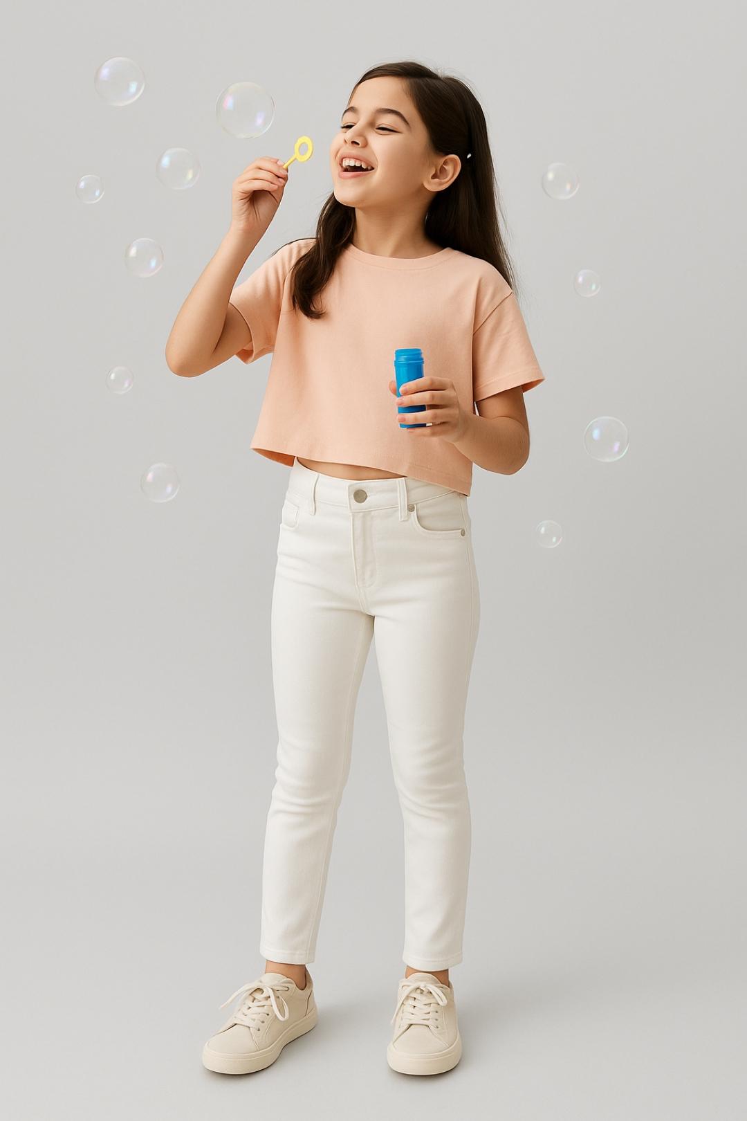 TALES & STORIES Girls Slim Fit Mid-Rise Clean Look Stretchable Denim Jeans