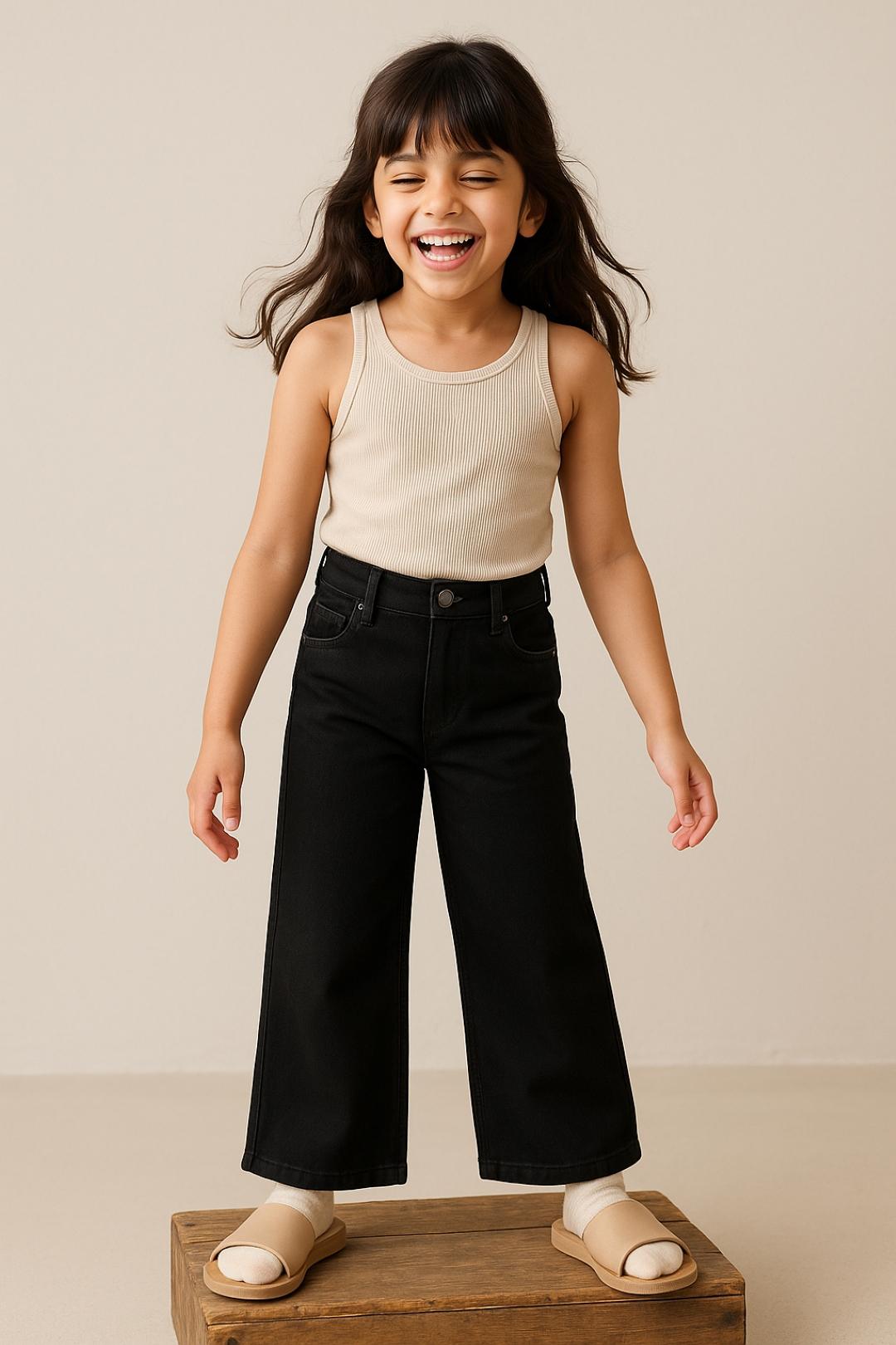 TALES & STORIES Girls Black Flared Fit Mid-Rise Stretchable Jeans