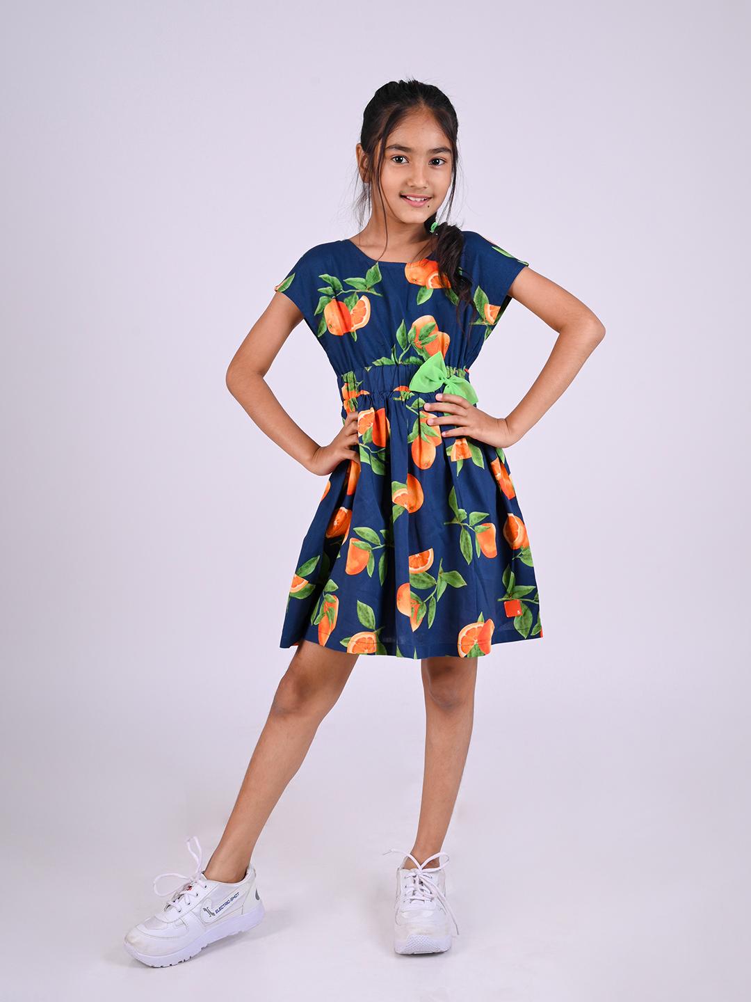 TALES & STORIES Girls Conversational Printed Bow Detailed Fit & Flare Dress