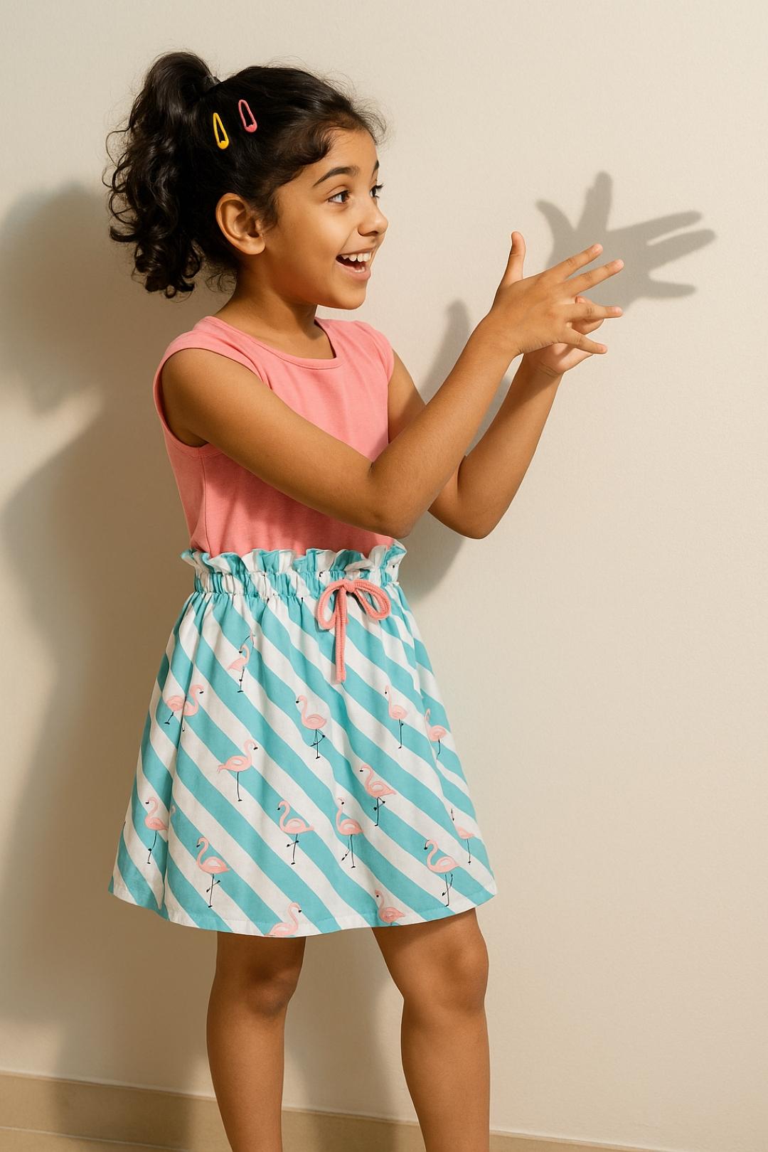 TALES & STORIES Girls Pink Striped Cotton Dress