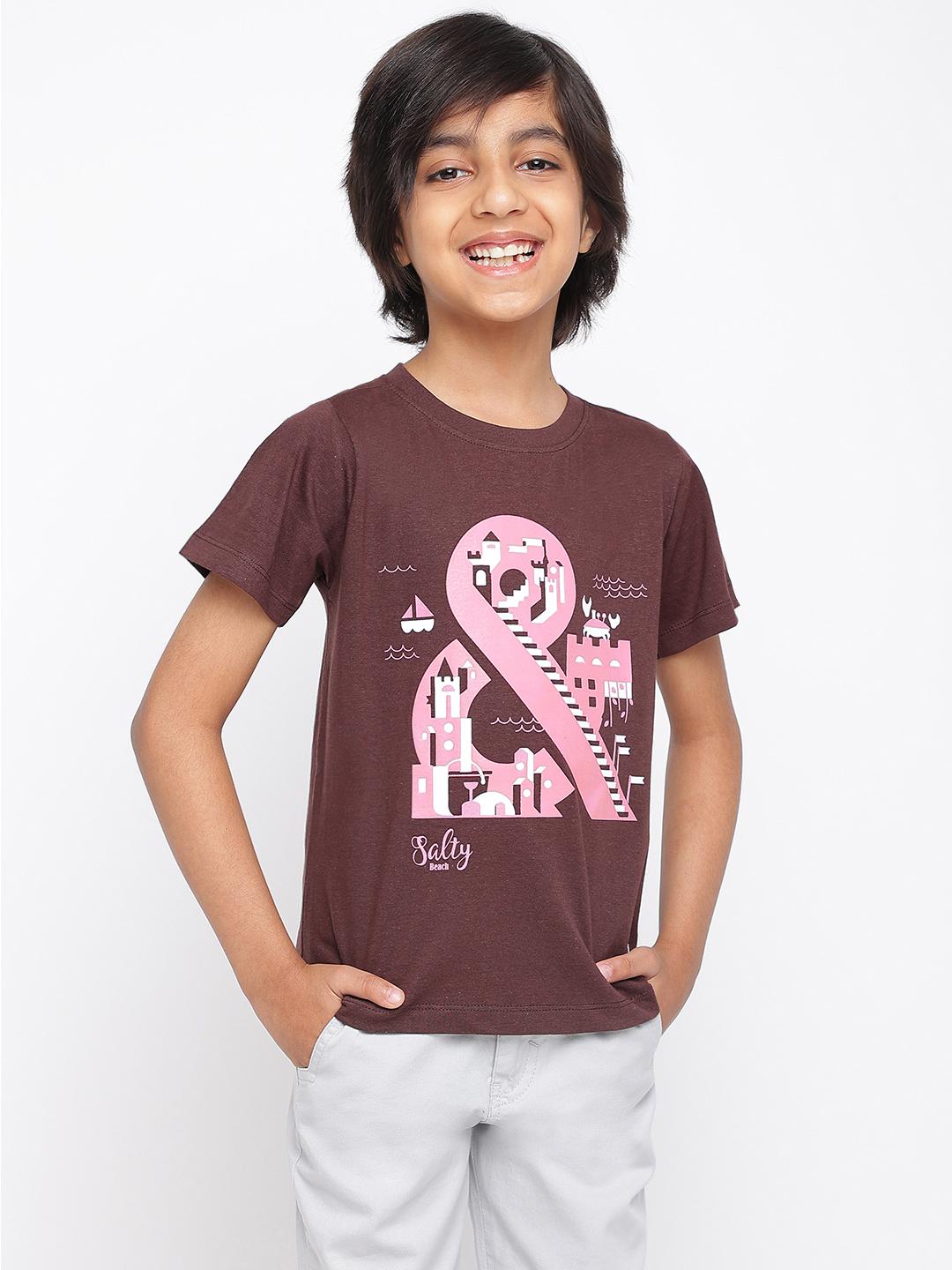 TALES & STORIES Boys Brown Printed Extended Sleeves T-shirt
