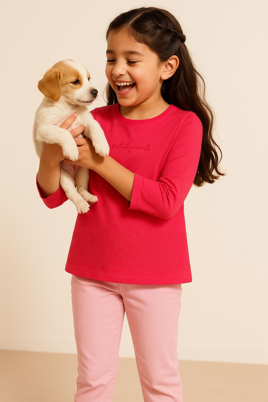TALES & STORIES Girls Magenta Pink Cotton T-shirt