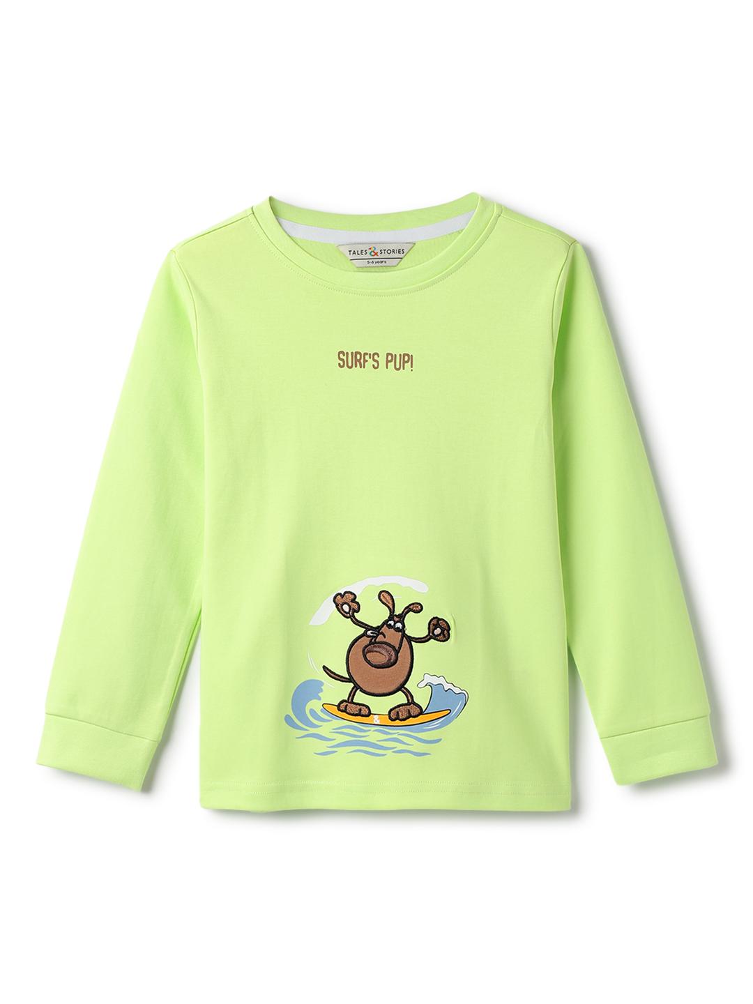 TALES & STORIES Boys Green Cotton Tshirts