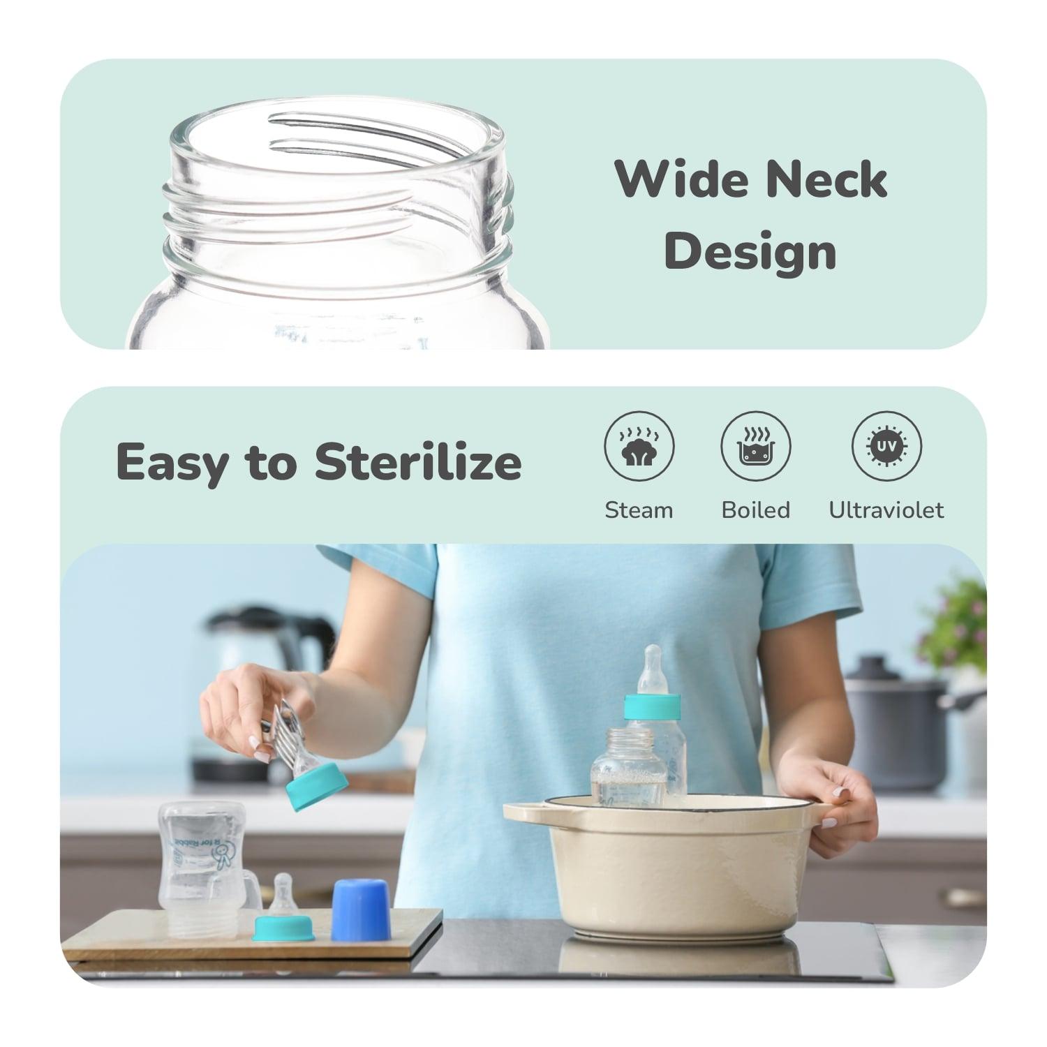 R for Rabbit First Feed 240 ml Baby Feeding Glass Bottle with Anti-Colic Wide Neck, BPA Free Soft Silicone Nipple, Milk Feeder for New Born/Infants/Toddler Kids of 6+ Months (Sea Green)