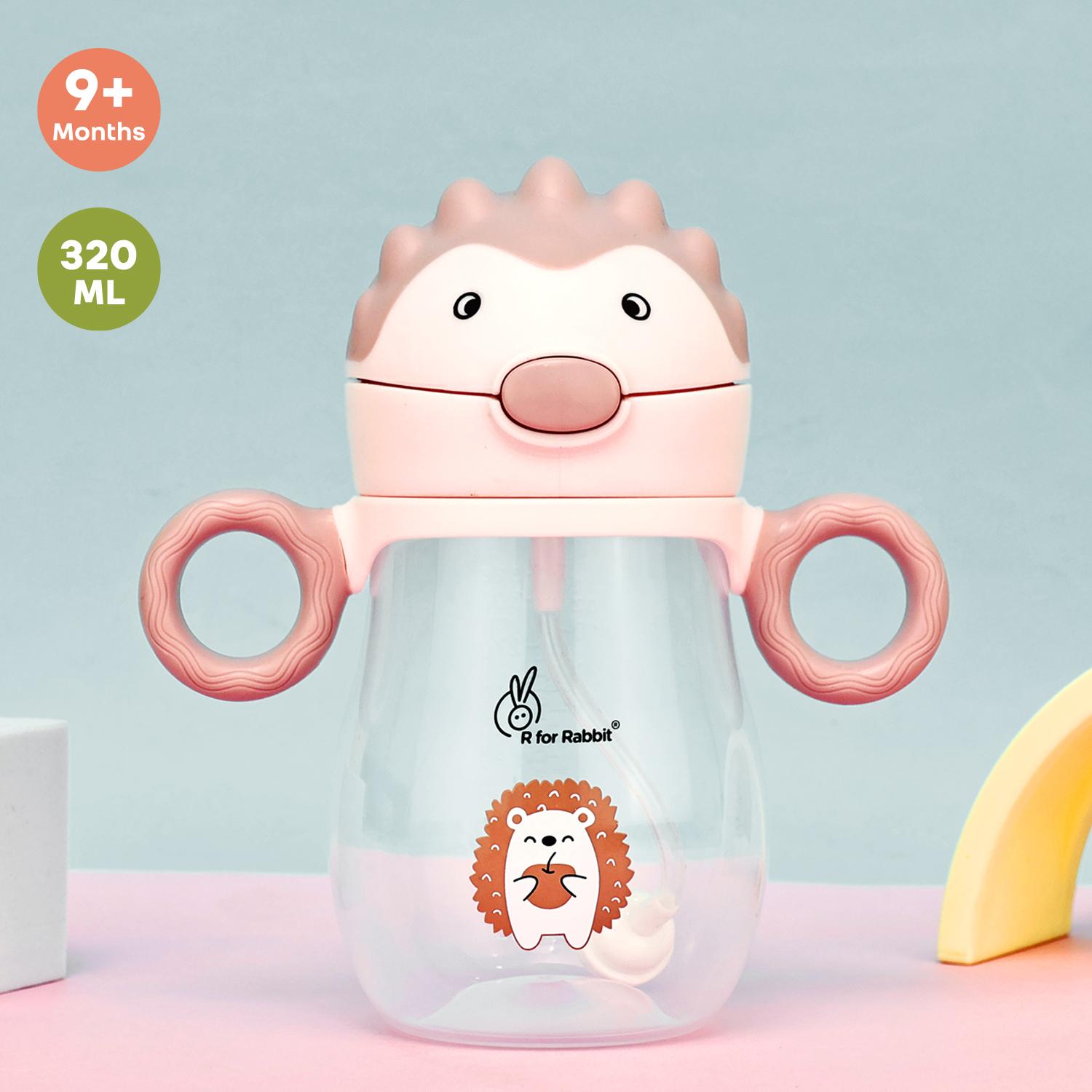 R for Rabbit Spikey Premium Kids Straw Sipper with Anti Gravity Ball | Zero Spill Sippy Cup with Soft Silicone Straw BPA Free & Non Toxic Leak Proof for Kids 12+ Months - (320 ml, Peach Pink)