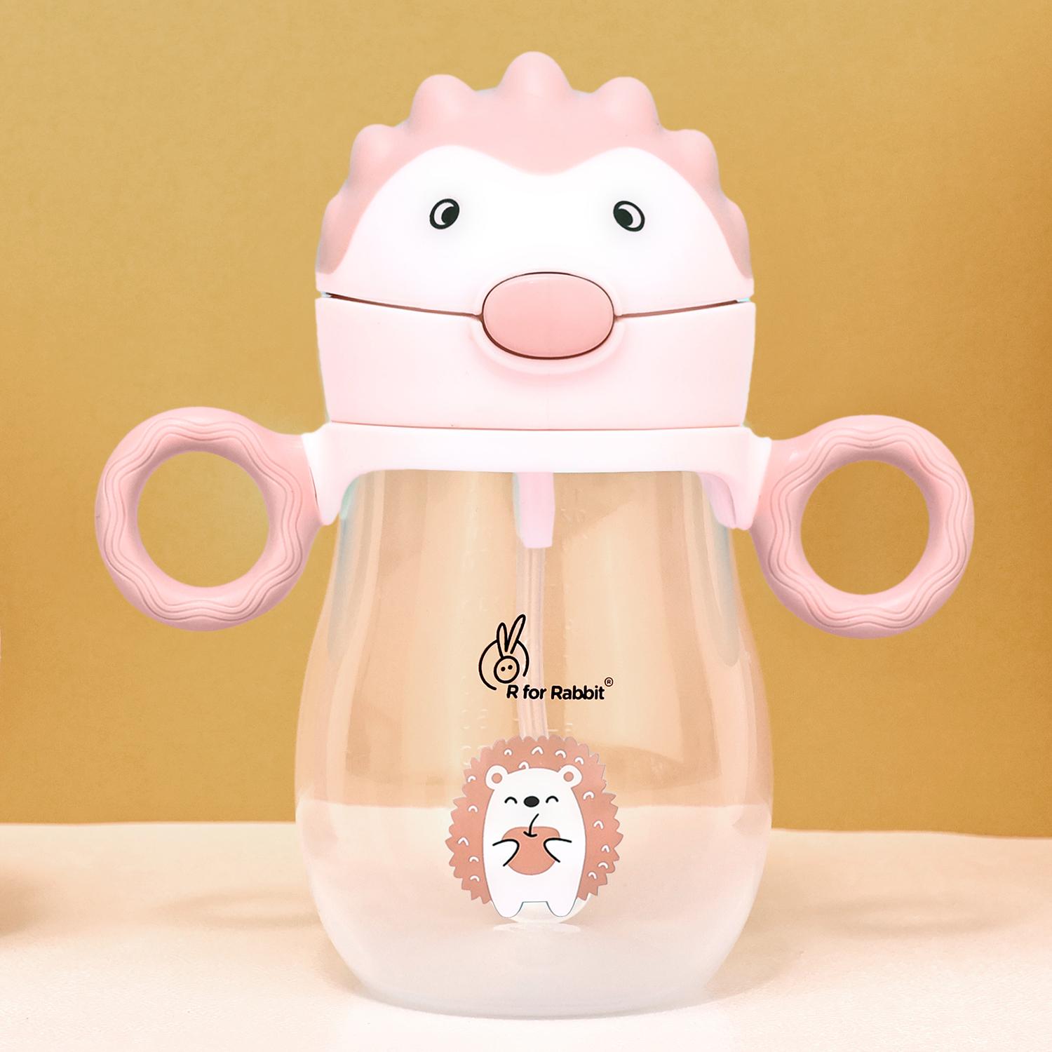 R for Rabbit Spikey Premium Kids Straw Sipper with Anti Gravity Ball | Zero Spill Sippy Cup with Soft Silicone Straw BPA Free & Non Toxic Leak Proof for Kids 12+ Months - (320 ml, Peach Pink)