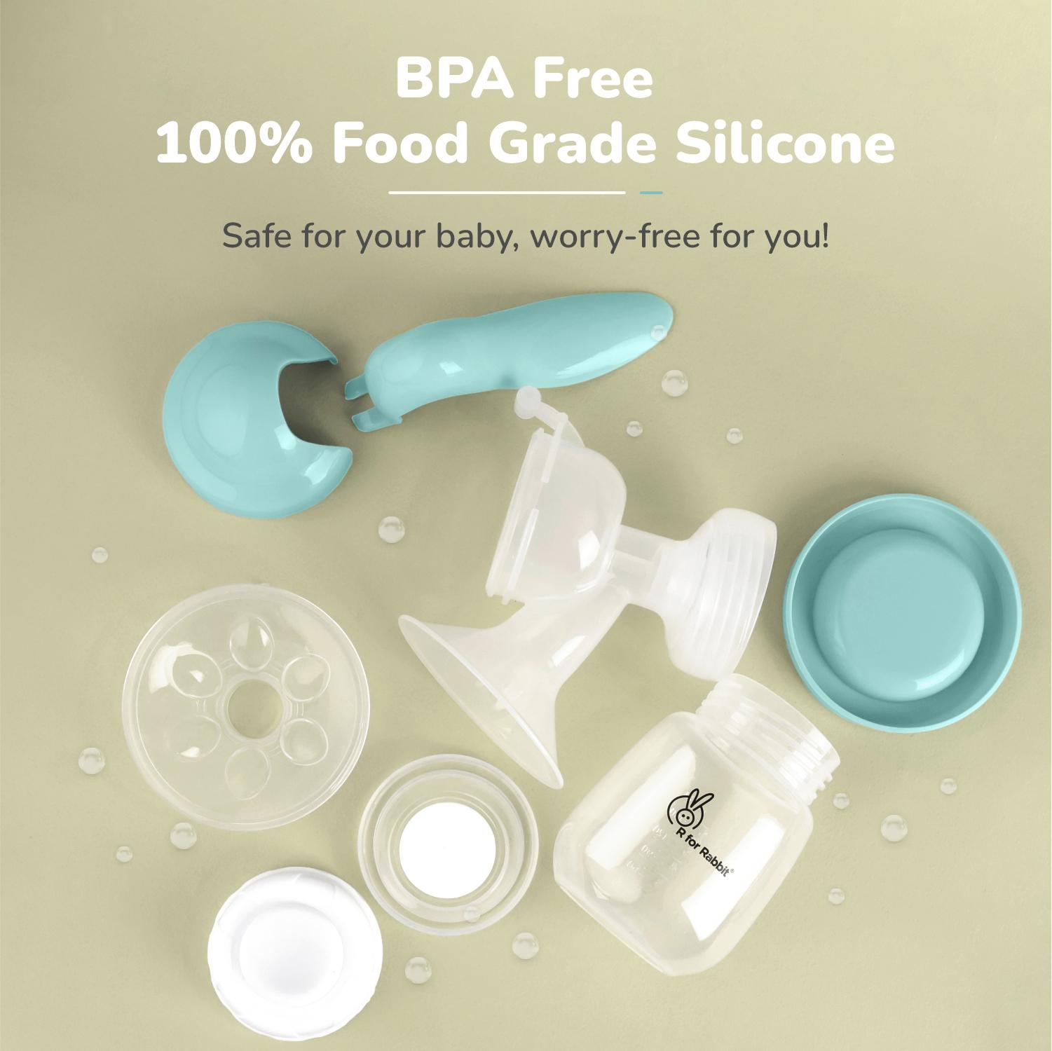 R for Rabbit First Feed Cozy Manual Breast Pump for Mothers with 2 Level Suction Adjustment, Soft and Gentle Silica Pad, Anti-Back Flow Compact Design, BPA Free (Sea Green)