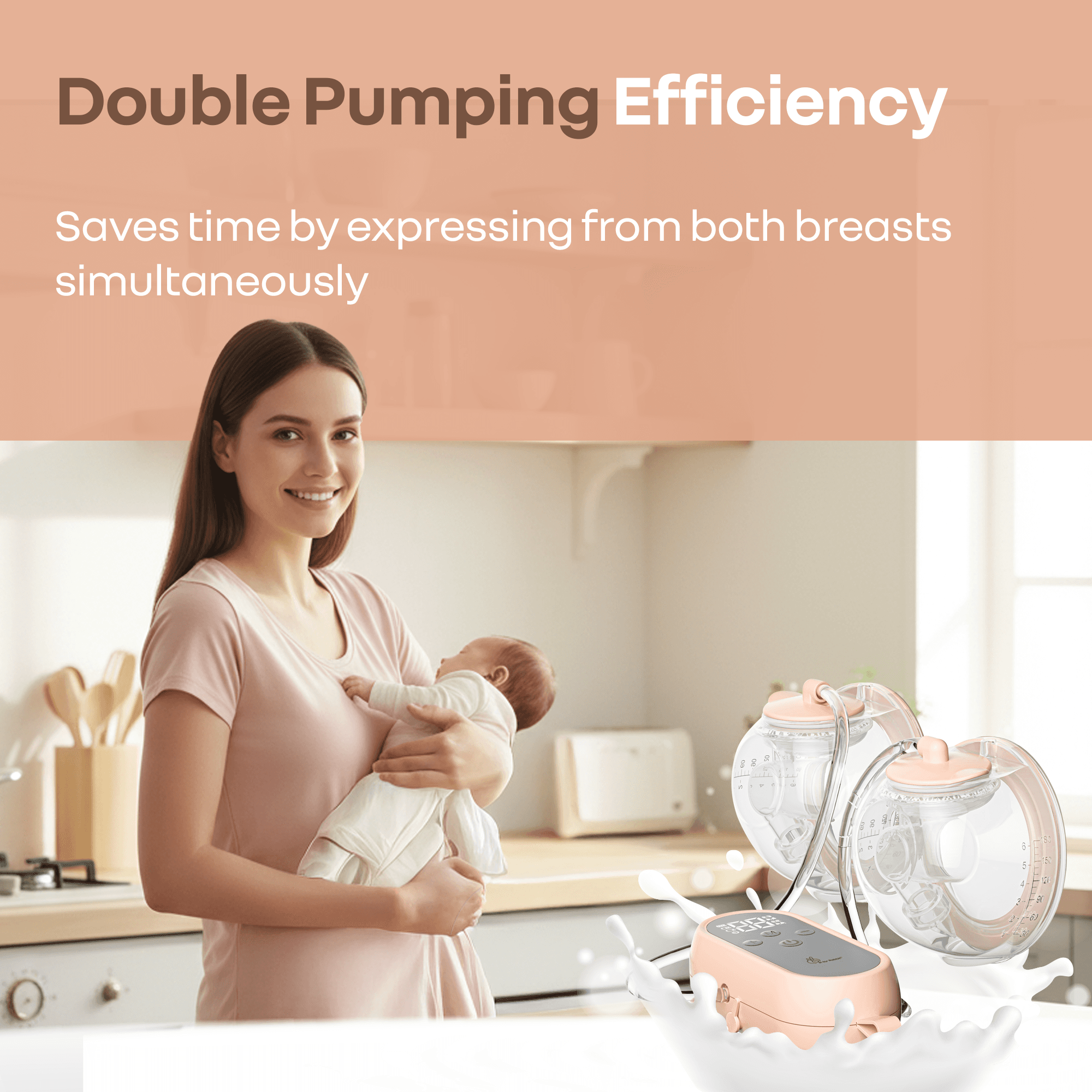 R for Rabbit Lactella Duo Electric Breast Pump 4 Modes & 9 Levels of Automatic Pumping, Anti-Backflow System, Rechargeable, Lightweight & Portable Wearable Milk Pump for Breastfeeding Mothers (Peach)