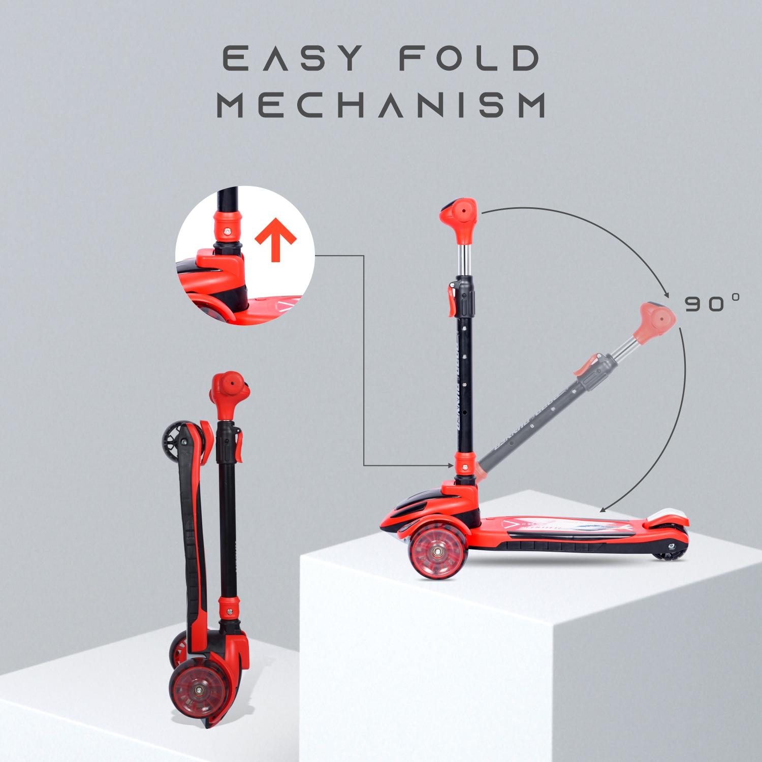 R for Rabbit Road Runner Racer Scooter for Kids of 3+ Years Age, 4 Level Height Adjustment Kids Scooter, PU LED Wheels & Weight Capacity Upto 75 kgs Kick Scooter (Red Black)
