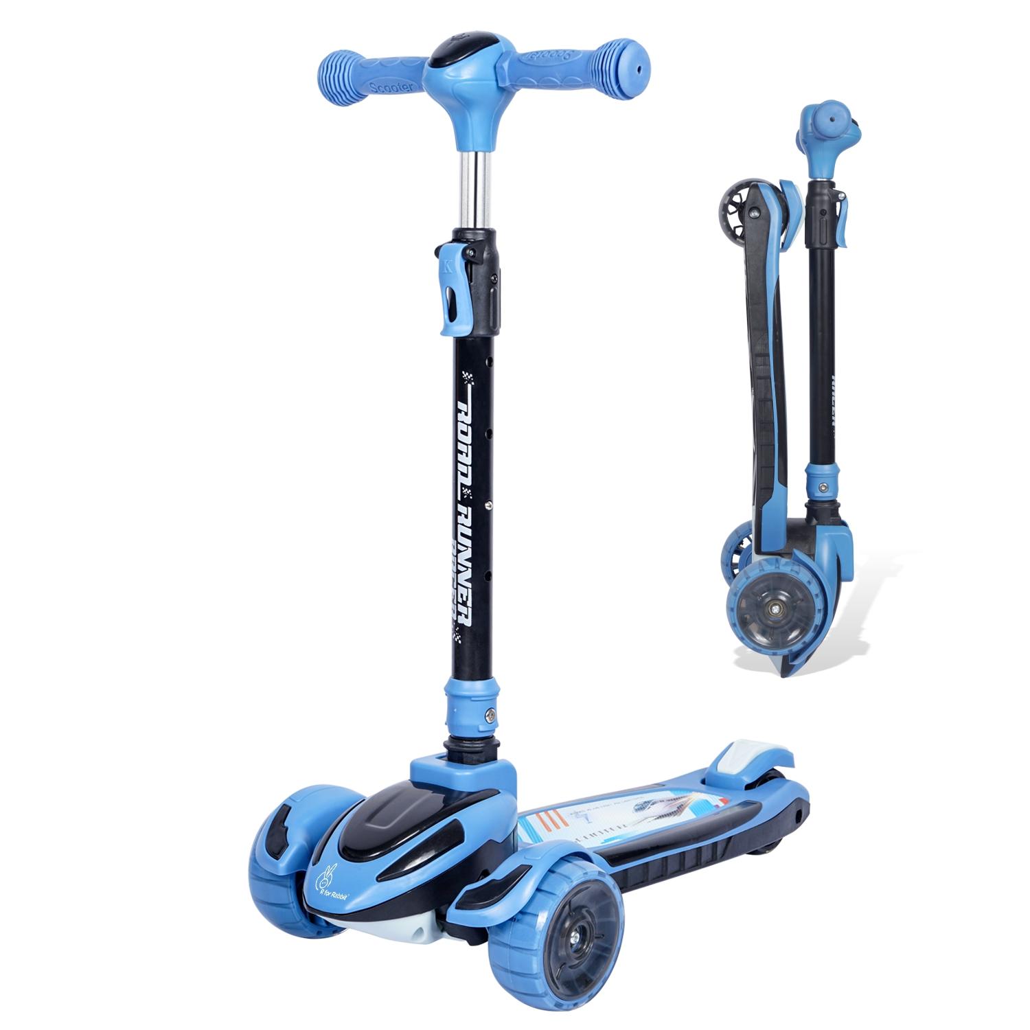 R for Rabbit Road Runner Racer Scooter for Kids of 3+ Years Age, 4 Level Height Adjustment Scooter for Kidswar, PU LED Wheels & Weight Capacity Upto 75 kgs Kick Scooter(Blue Black)