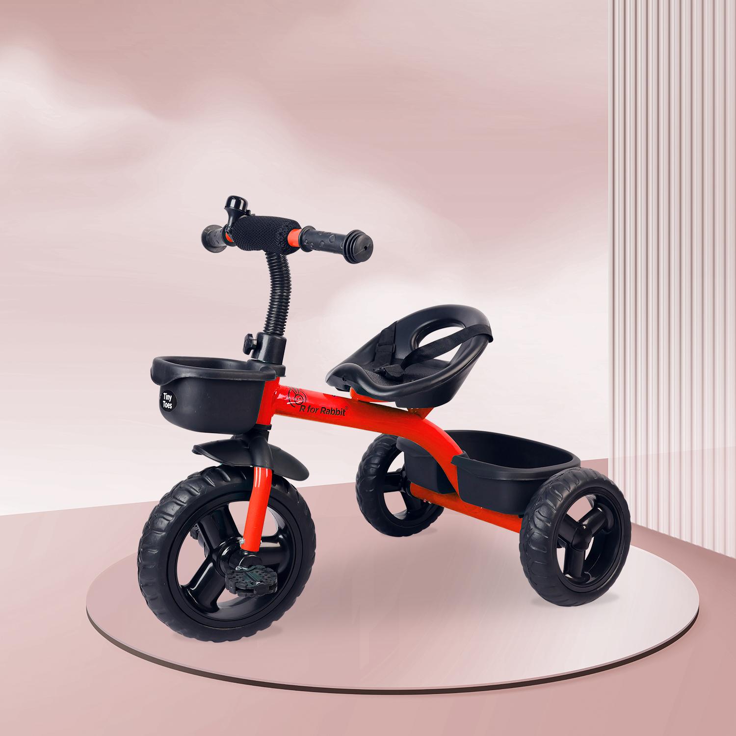 R for Rabbit Tiny Toes T10 Ace Tricycles for Kids of 1.5 to 5 Years Age EVA Wheels, Storage Basket & Seat Belt | Baby Trike Cycle for Upto 25 Kg Weight Boys & Girls (Red)