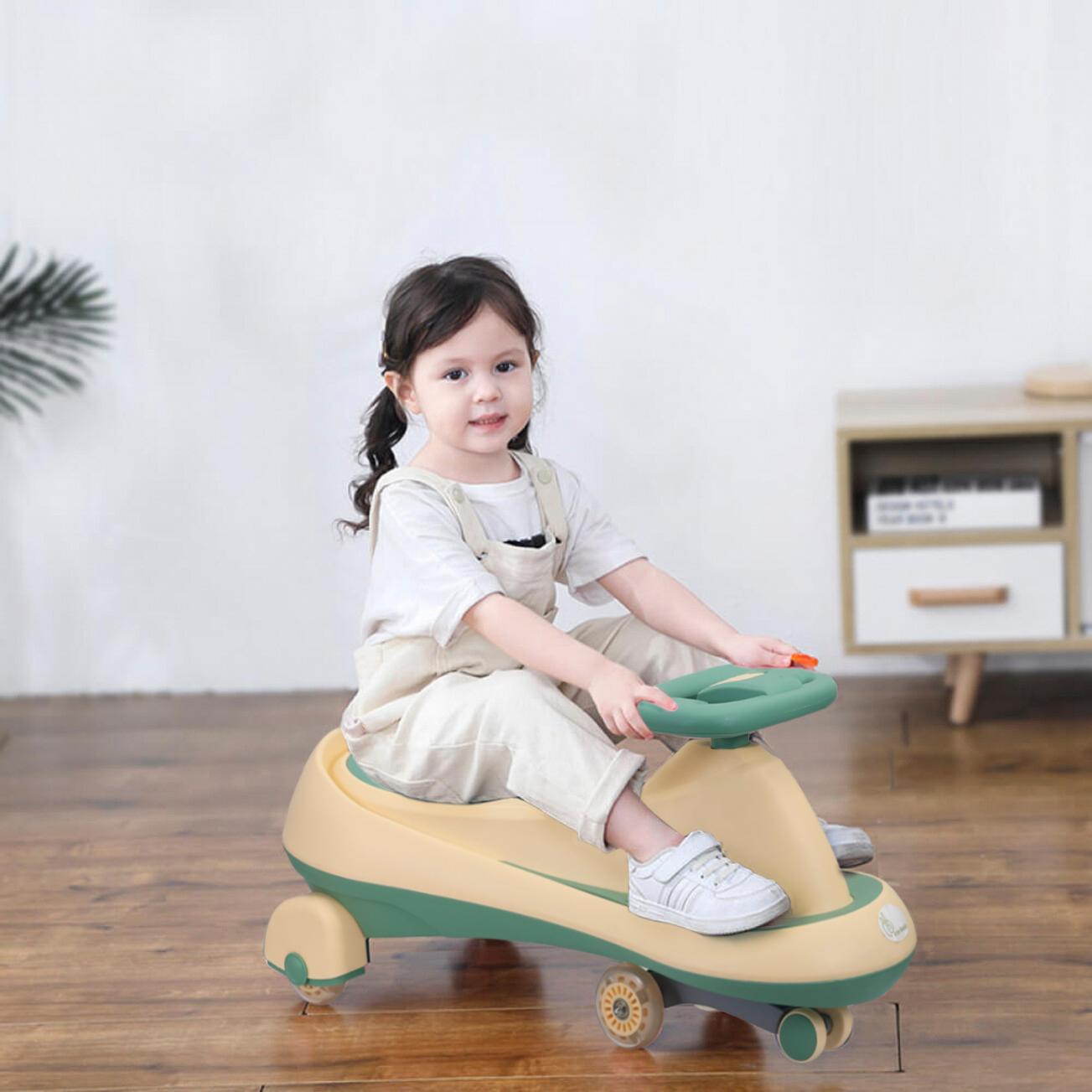 R for Rabbit Iya Iya Drift Swing Car for Kids with Light & Music | Baby Twister Magic Ride-On Panda Car with Scratch-Free PU LED Wheels | Gift for 3+ Year Boys & Girls Weight Up to 125kg (Peach Green)