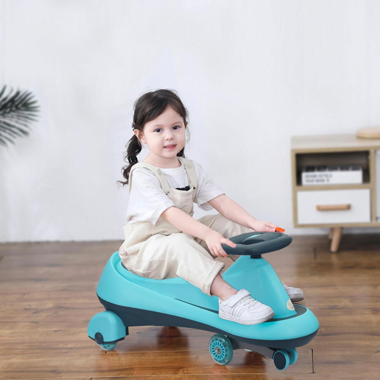 R for Rabbit Iya Iya Drift Swing Car for Kids with Light & Music | Baby Twister Magic Ride-On Panda Car with Scratch-Free PU LED Wheels | Gift for 3+ Years Boys & Girls Weight Up to 125kg (Sky Blue)