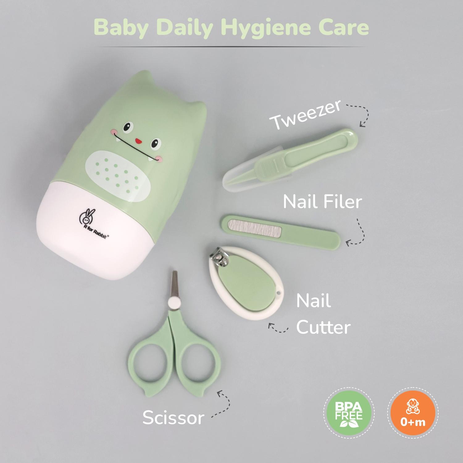 R for Rabbit Stylo Kitty New Born Baby 4 in1 Nail Grooming Kit for Baby Manicure Set with Kids Nail Cutter, Tweezer, Nail Filer and Scissors (Green)