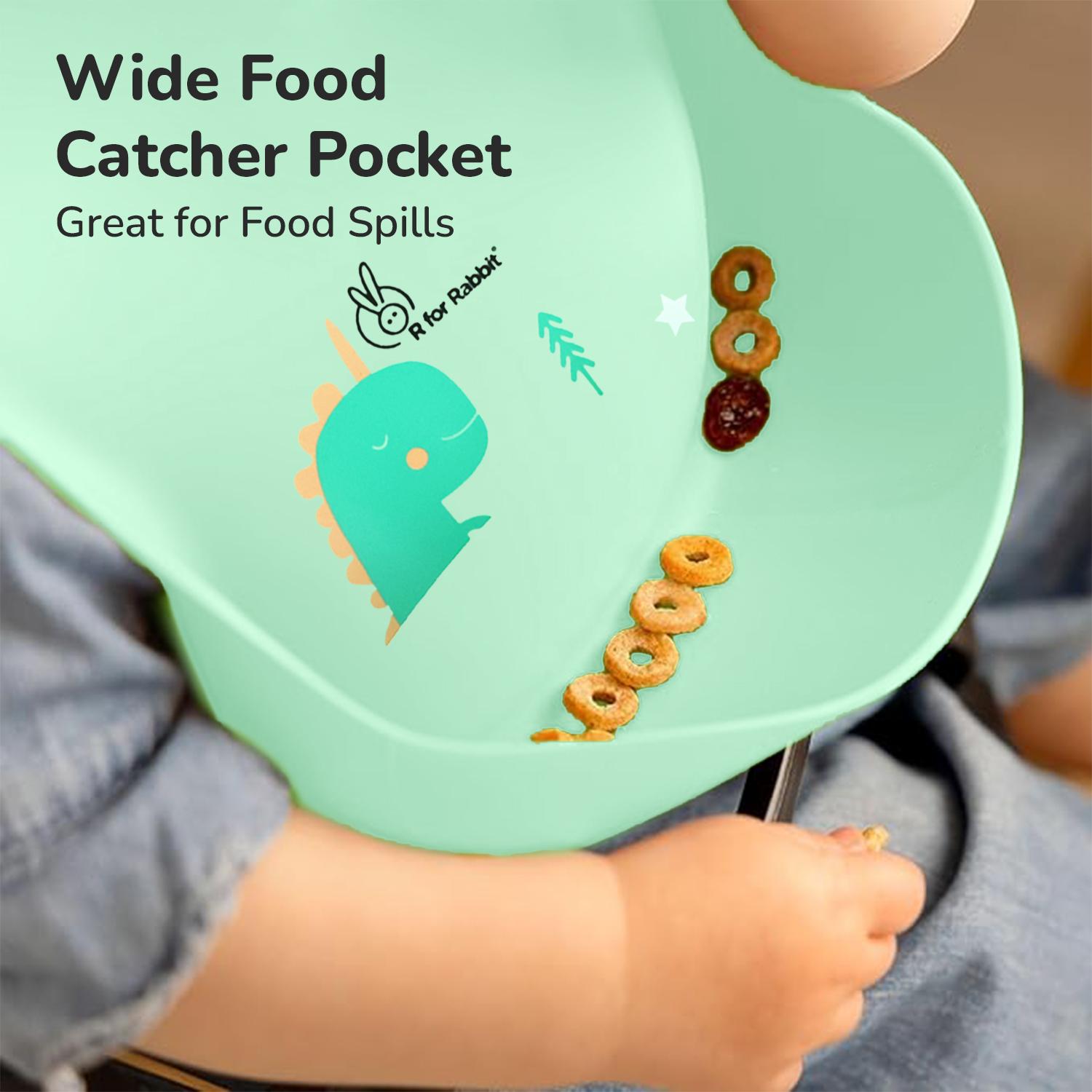 R for Rabbit Safari Silicone Bib for Baby Food Feeding BPA Free, Baby Apron Adjustable Straps With Food Pocket, Mess Free, Waterproof, Washable & Reusable Ideal for Babies 6 to 36 Months (Sea Green)