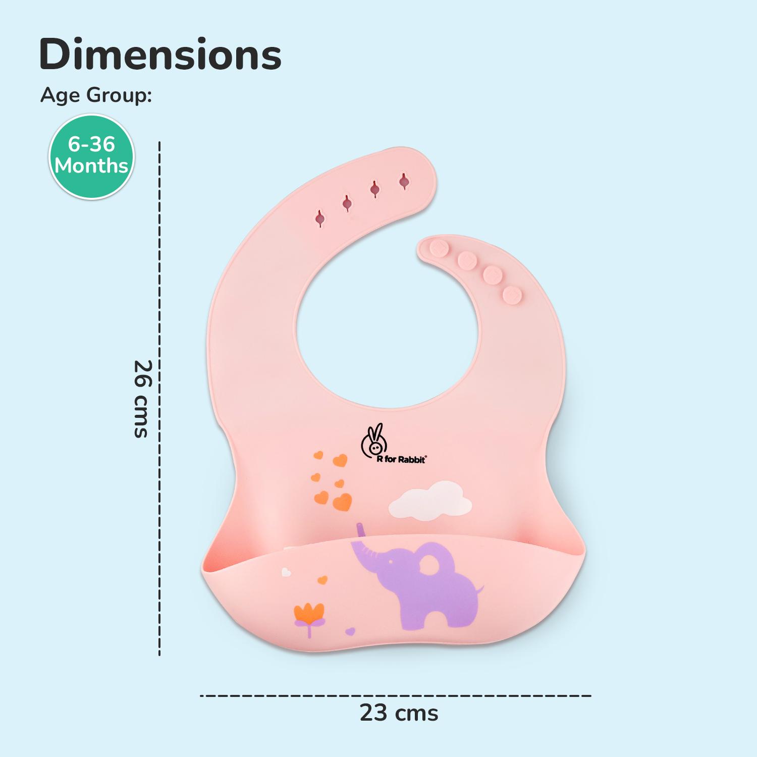 R for Rabbit Safari Silicone Bib for Baby Food Feeding BPA Free, Baby Apron Adjustable Straps, Built-in Food Pocket Mess Free, Waterproof, Washable & Reusable Ideal for Babies 6 to 36 Months (Peach)