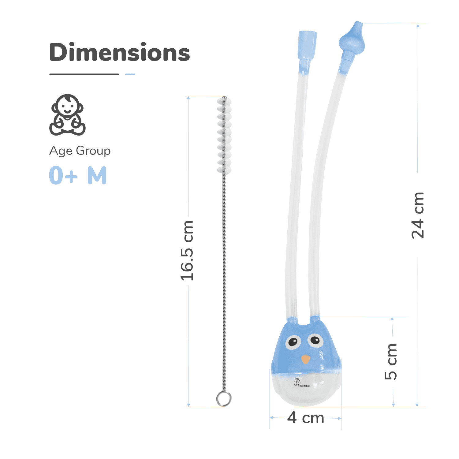 R for Rabbit Snowy Baby Nasal Aspirator, Nose Cleaner for Babies (0 to 5 Years) BPA Free Soft Silicone, Infants Snotsucker, Cold Relief, Easy to Clean, Travel Friendly (Blue)