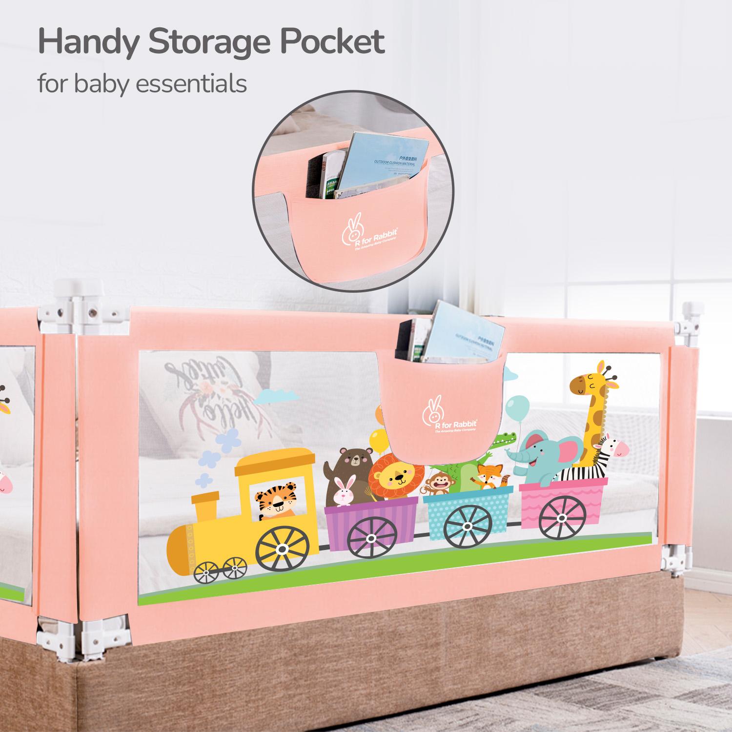 R for Rabbit Safari Baby Bed Rail, (Pack of 1) One Side Bed Protector 177 x 100 cm, Anti-Fall Safeguard Toddler Safety, Adjustable Height & Foldable with Storage Pocket for Kids 5.8 x 3 ft(Pink)