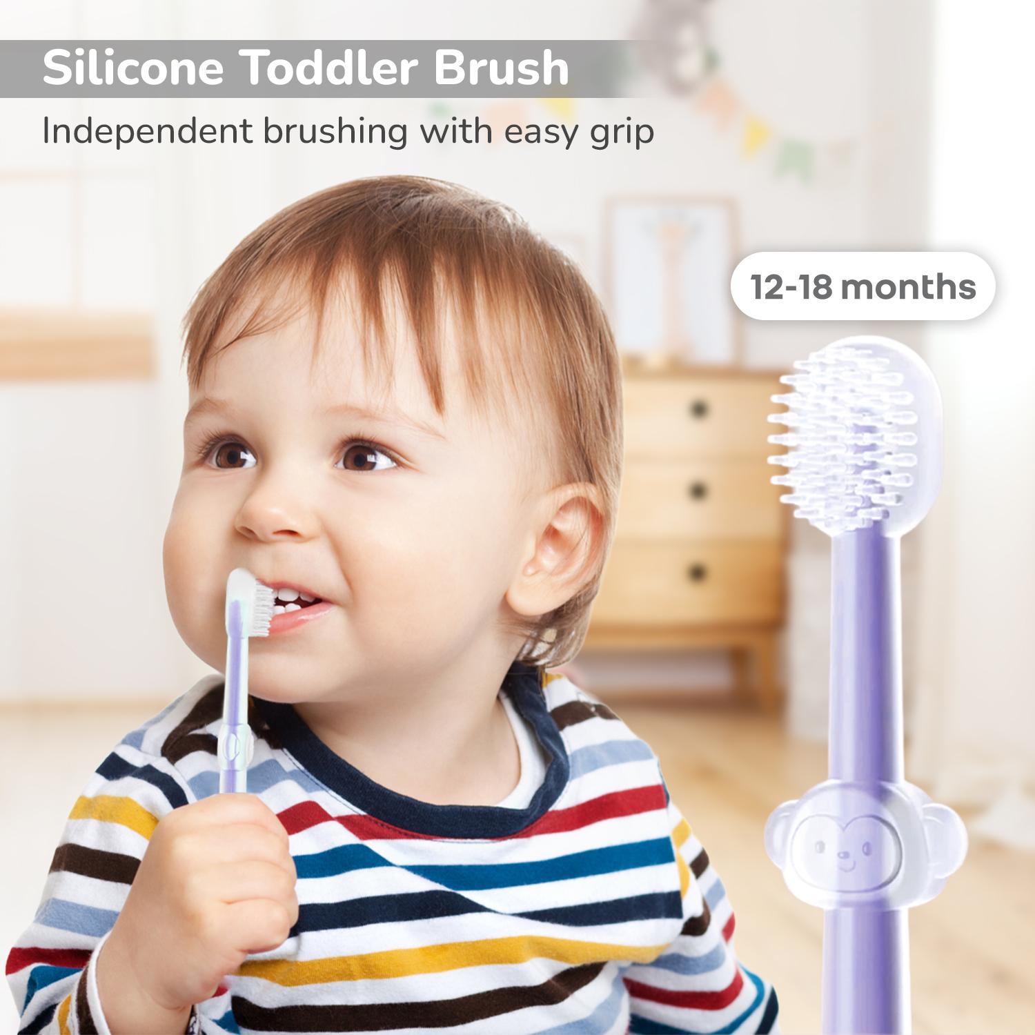 R for Rabbit Tiny Smiles Pixie 3-in-1 Baby Toothbrush Set BPA-Free Silicone | Gum Massager, U-Shape & Toddler Brush with Travel Case (3Pcs) | Ultra Soft Teeth Cleaner for 0-18 M Babies (Purple)