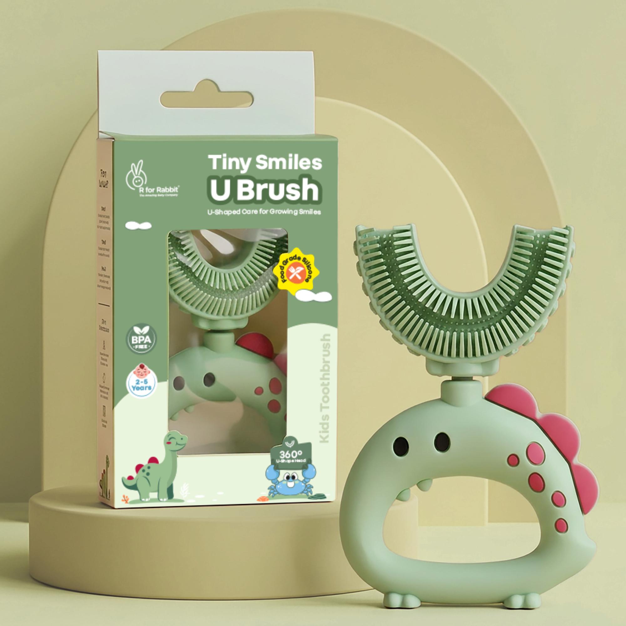 R for Rabbit Tiny Smiles U-Shaped Kids Toothbrush, 360° Oral Cleaning Manual Brush | Ultra Soft Bristles for Toddlers & Children Age 2-5 Years, BPA-Free Food Grade Silicone | Easy Grip Handle (Green)