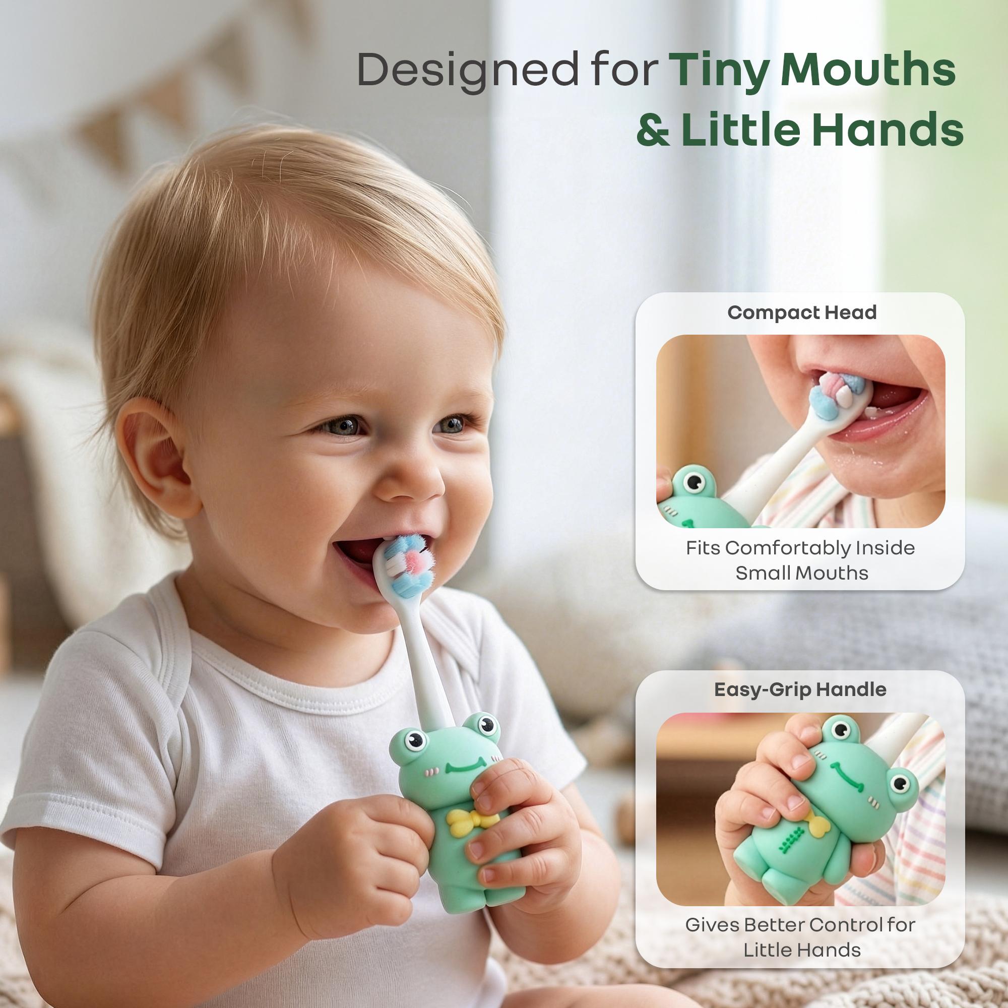 R for Rabbit Tiny Smiles Zoobie Kids Toothbrush | Ultra Soft PBT Bristles, Self Standing Animal Design, Easy Grip Handle, BPA & Phthalate Free, Gentle on Gums for Toddlers Age 2+ Years (Green Froggy)