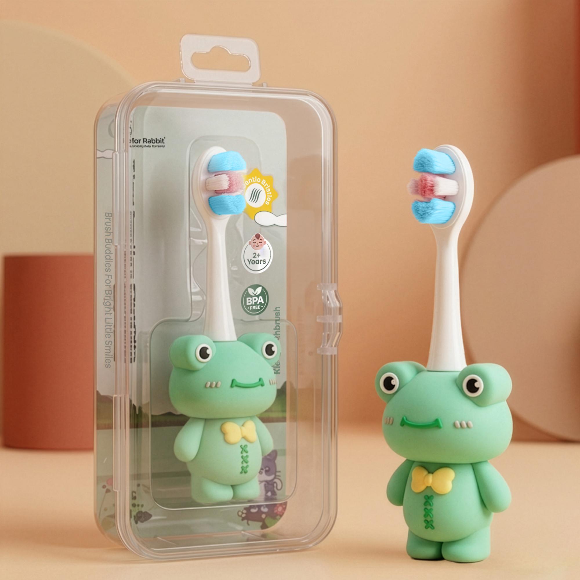 R for Rabbit Tiny Smiles Zoobie Kids Toothbrush | Ultra Soft PBT Bristles, Self Standing Animal Design, Easy Grip Handle, BPA & Phthalate Free, Gentle on Gums for Toddlers Age 2+ Years (Green Froggy)