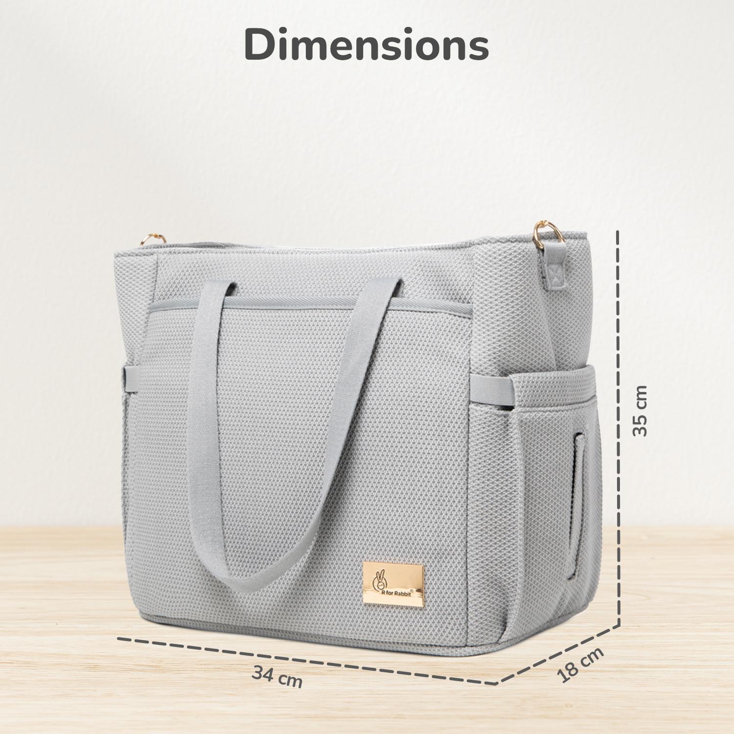 R for Rabbit Caramello Tote Baby Diaper Bag with Changing Mat for Mother, Waterproof, Large Capacity Multifunctional Maternity Nursing Travel Hand Bag with Sling for Moms (Grey)