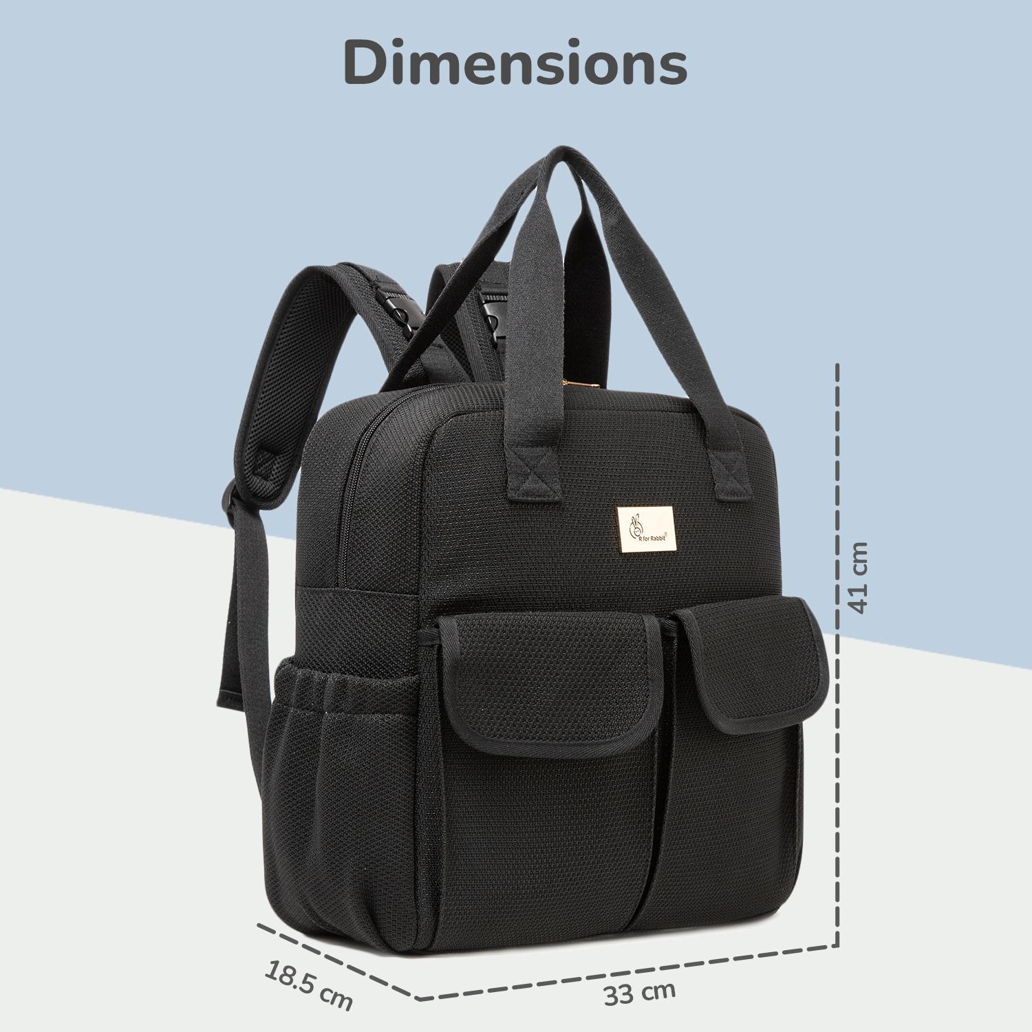 R for Rabbit Caramello Breezy Baby Diaper Bag with Changing Mat for Mother,Waterproof, Large Capacity Multifunctional Maternity Bag for Travel Nursing Backpack for Moms (Black)