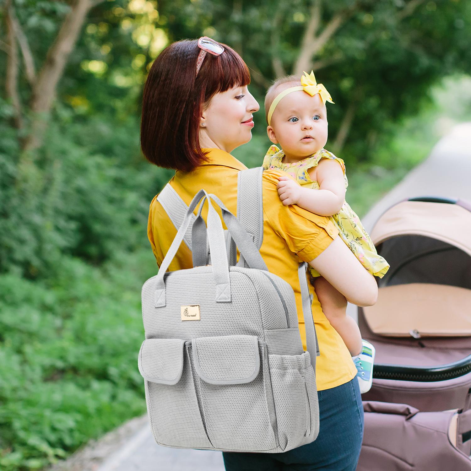 R for Rabbit Caramello Breezy Baby Diaper Bag with Changing Mat for Mother, Waterproof, Large Capacity Multifunctional Maternity Bag for Travel Nursing Backpack for Moms (Grey)