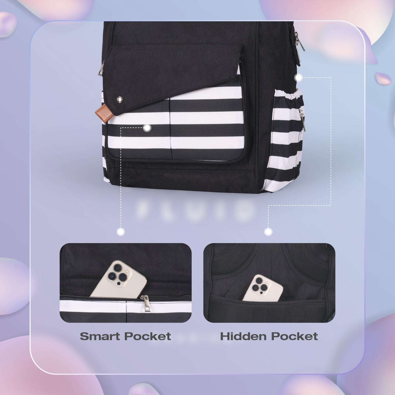 R for Rabbit Caramello Delight Stylish Diaper Bag Backpack for Mothers for Travel, Large Capacity Multifunction Waterproof Maternity Mother Bag for New Born Baby Mom (Black Stripes)