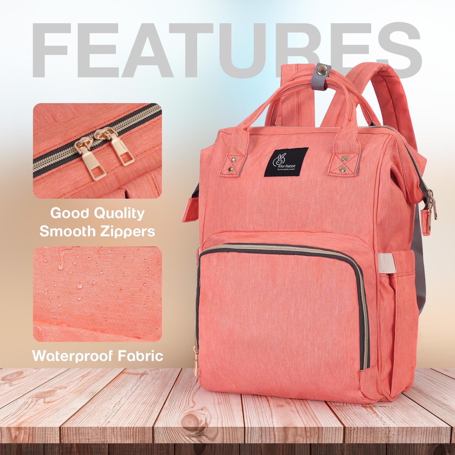 R for Rabbit Caramello Baby Diaper Bags for Mom for Travel, Large Capacity Stylish Waterproof Multipurpose Maternity Diaper Backpack for Mothers (Peach)