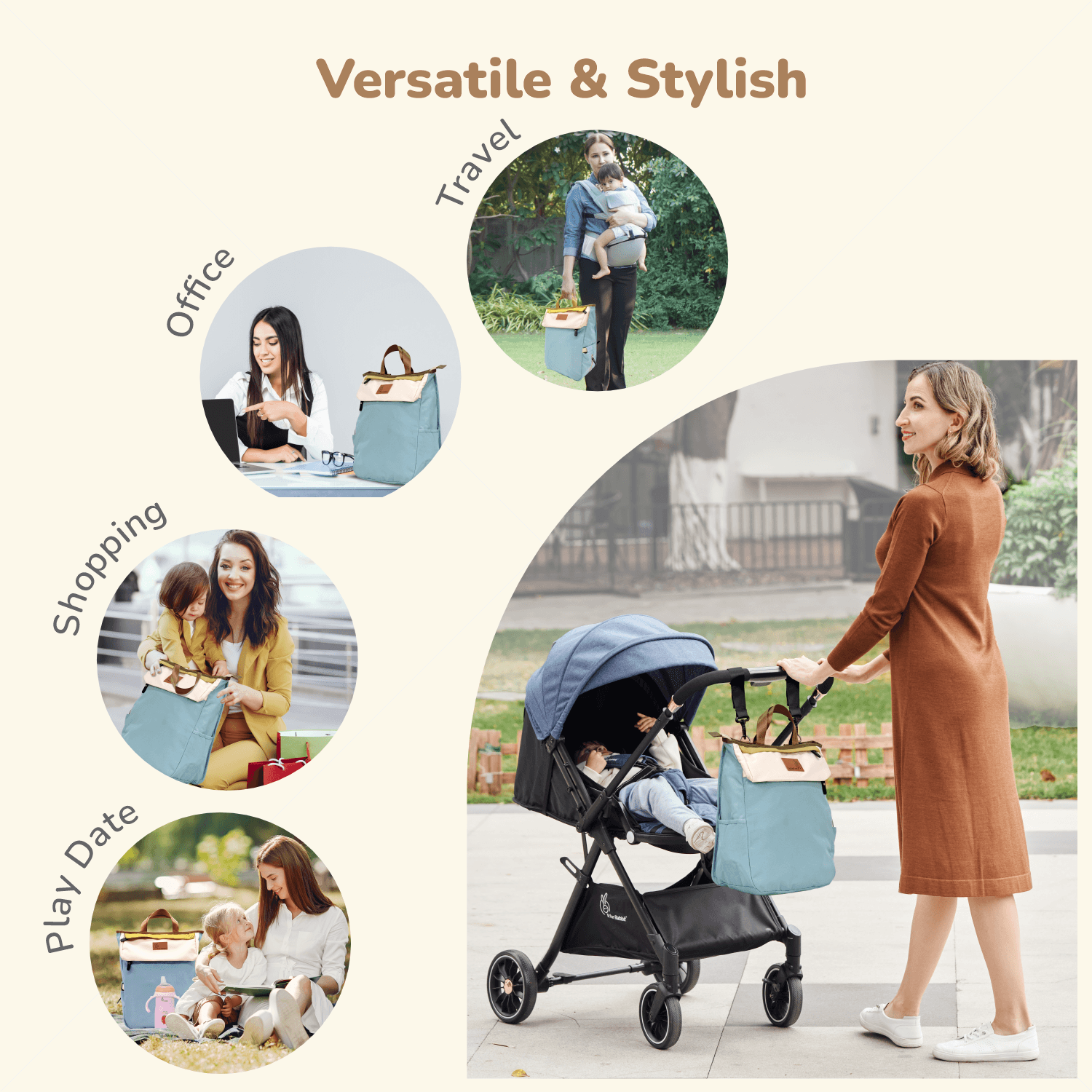 R for Rabbit Caramello Daisy Diaper Bags for Mother, Multipurpose & Large Capacity Stylish Maternity Diaper Backpack for Mom (Blue Cream)
