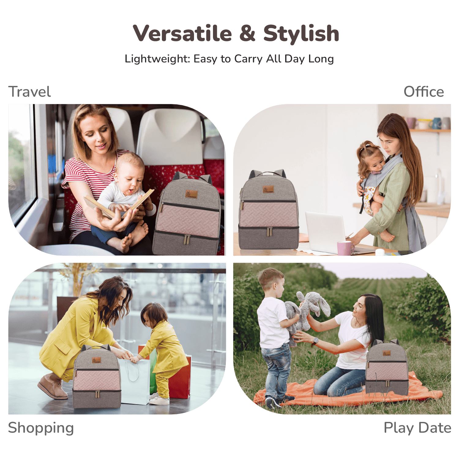 R for Rabbit Caramello Truffle Diaper Bags for Mother, Multipurpose & Large Capacity Stylish Maternity Diaper Backpack for Mom (Grey Pink)