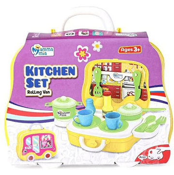 Mamma Mia Kitchen set rolling van - Yellow | Role Play Toy Set for Kids | Pretend Play Kitchen Doctor Kit | Role Play