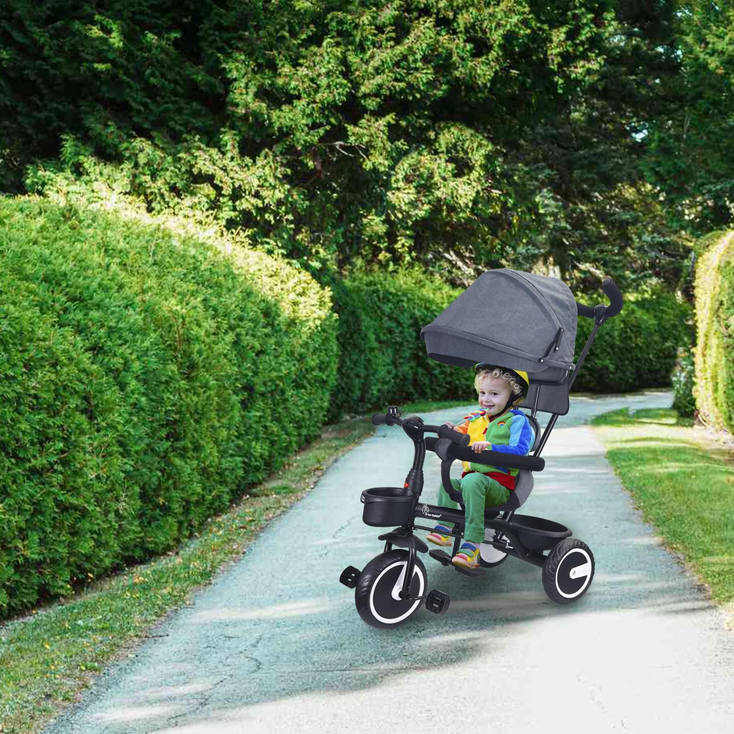 R for Rabbit Tiny Toes T30 Ace Tricycles for Kids with Premium EVA Wheels, Canopy, Adjustable Parental Control & Storage Basket | Baby Trike Cycle for 1.5 to 5 Years, Upto 25 Kg Boy & Girl (Grey)