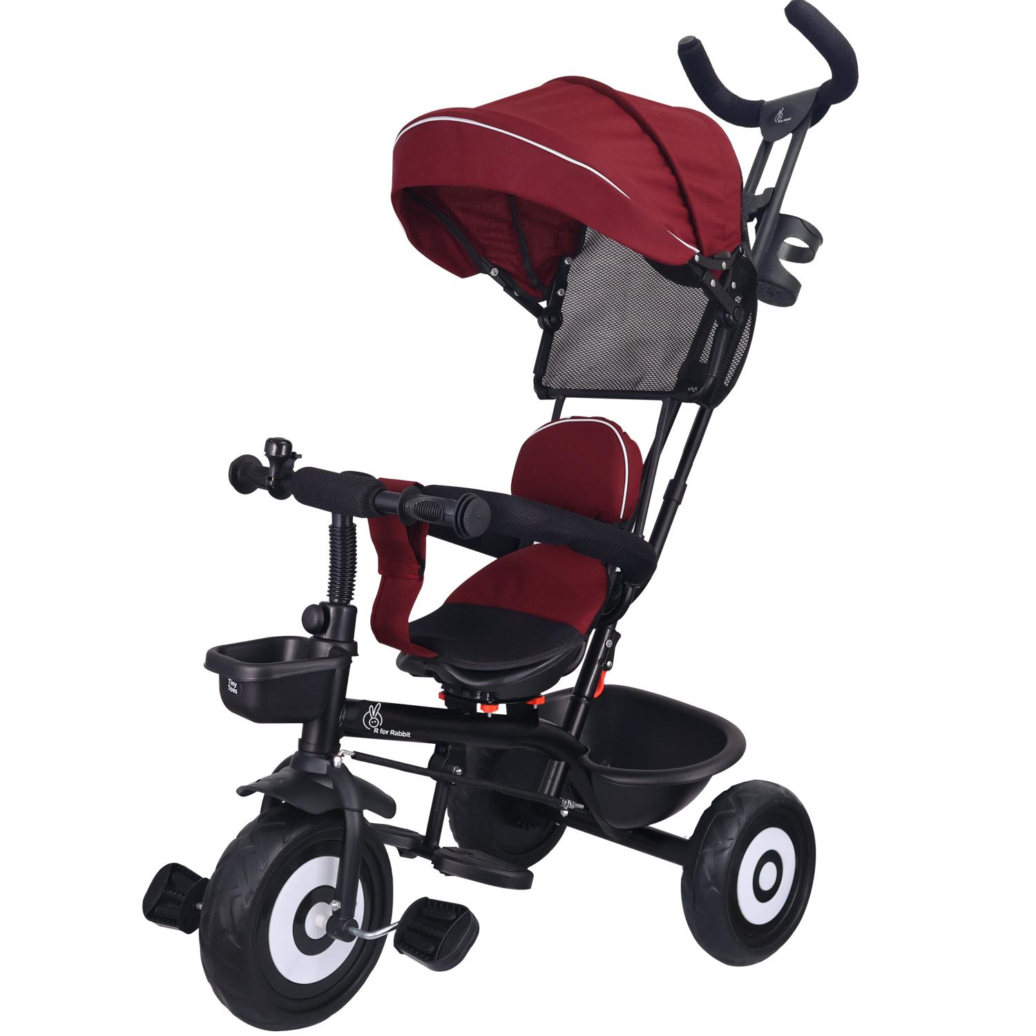 R for Rabbit Tiny Toes T40 Ace Tricycles for Kids with Premium EVA Wheels, 360° Rotatable Seat, Storage Basket & Canopy | Baby Trike Cycle for 1.5 to 5 Years, Upto 25 Kg Boy & Girl (Maroon Black)