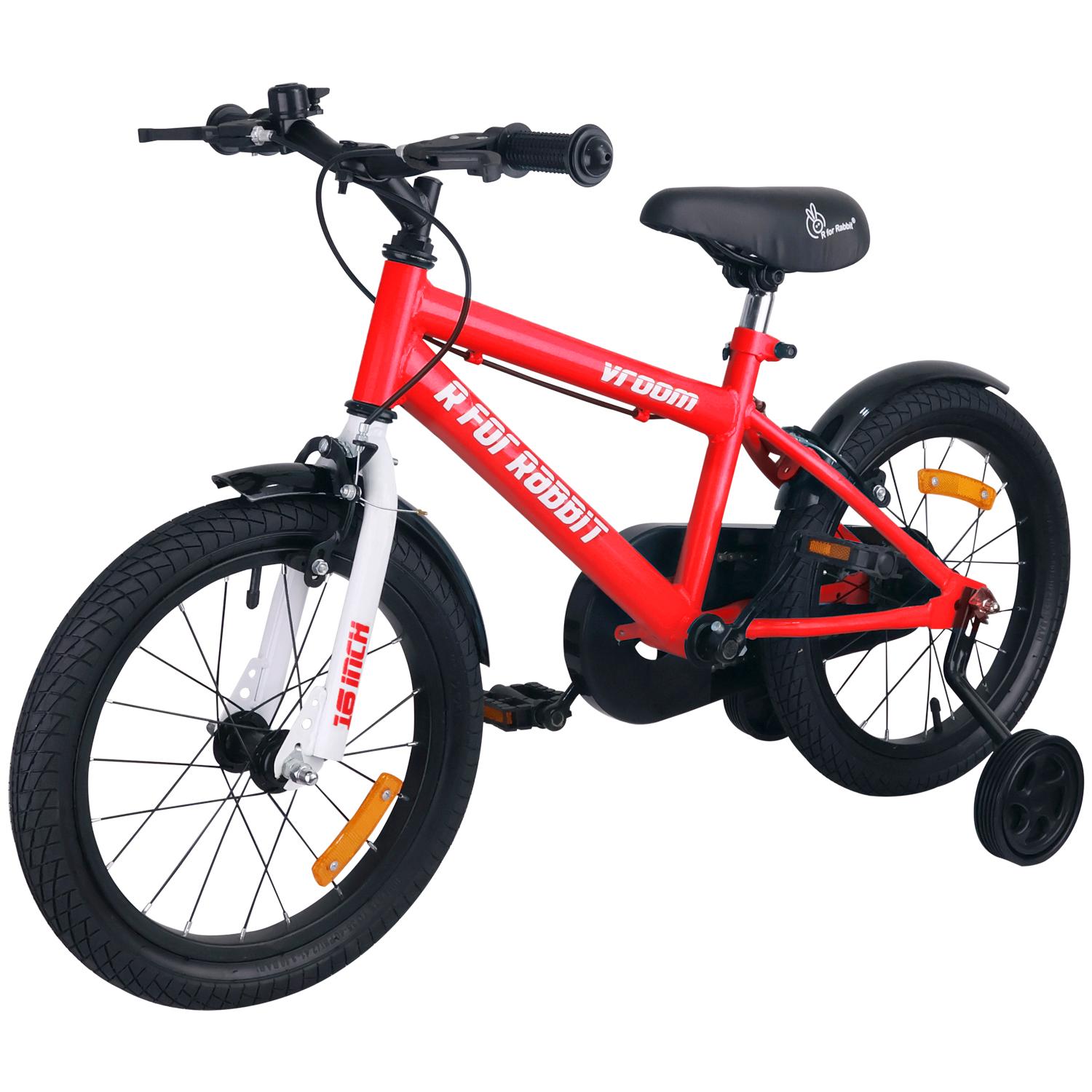 R for Rabbit Vroom Bicycle for Kids Cycle for 4 to 7 Years Boys & Girls 16T Inches | with Training Wheels| 90% Installed (Red)