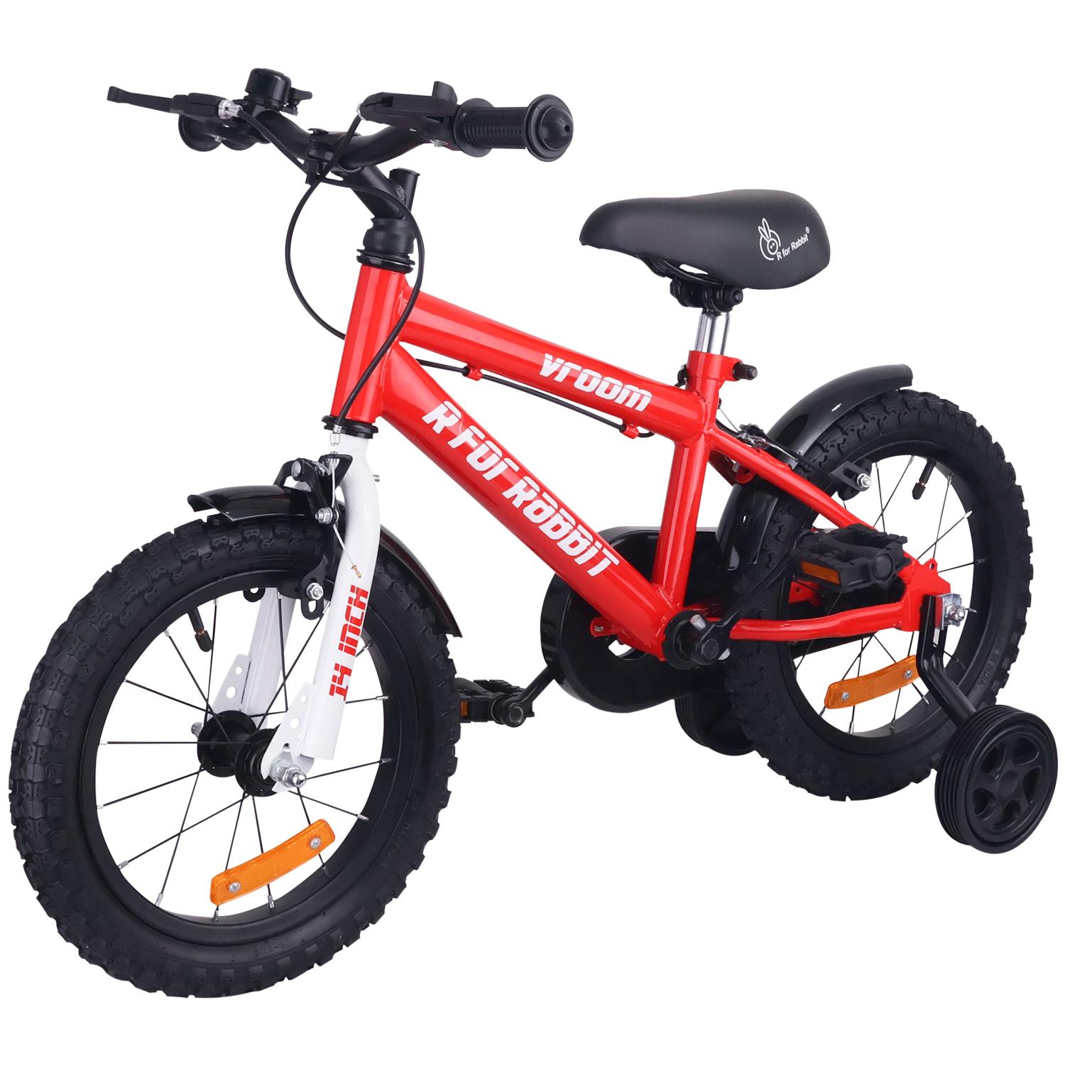 R for Rabbit Vroom Bicycle for Kids Cycle for 3 to 5 Years Boys & Girls 14T Inches | Training Wheels| 90% Installed (Red)