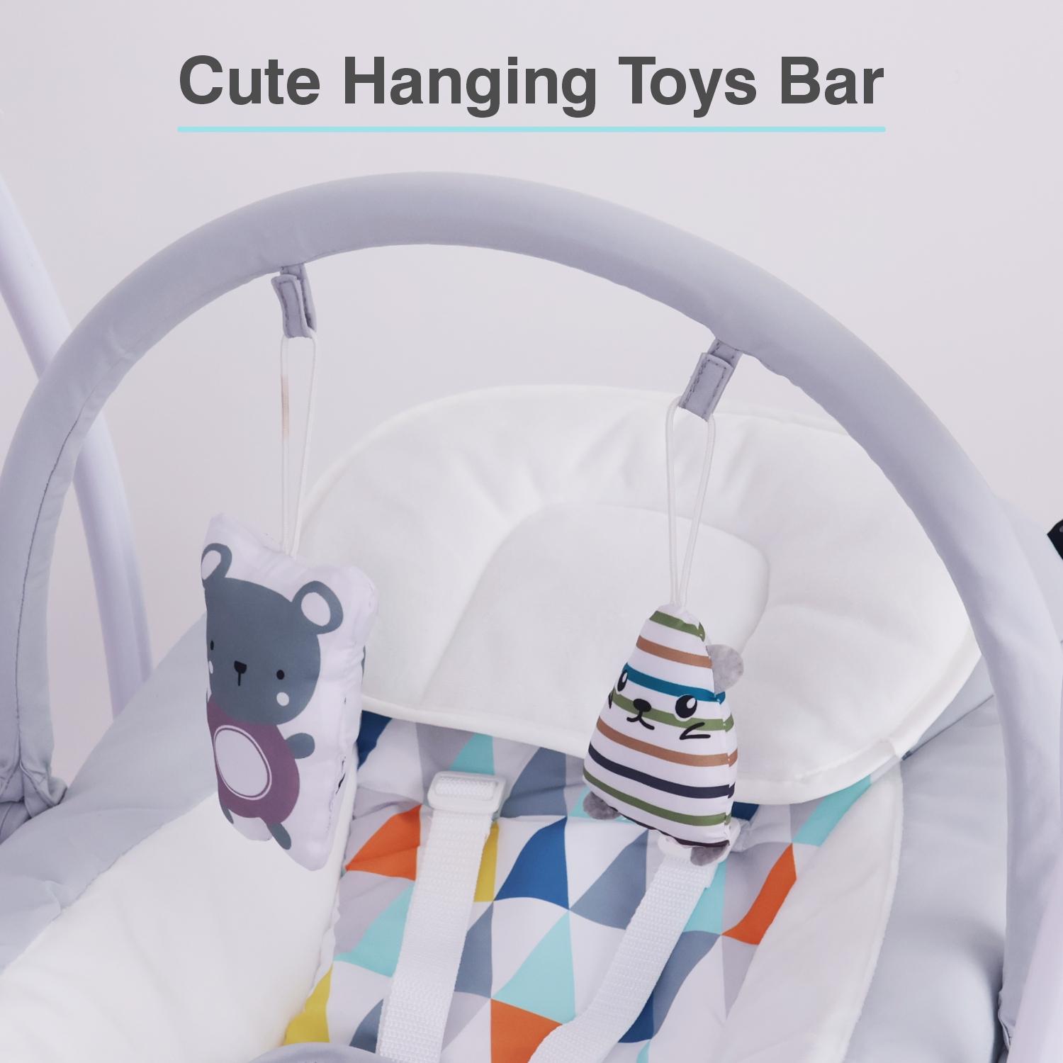 R for Rabbit Snicker Automatic Electric Swing for Kids, New Born Baby Jhula with Remote Controlled 5 Speed Level, Smart Timer, Natural Soothing Music and Hanging Toys (Grey)