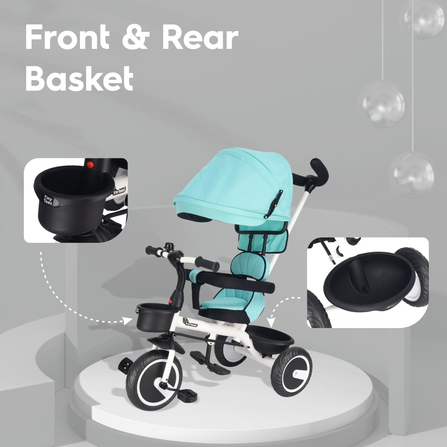 R for Rabbit Tiny Toes T30 Ace Tricycles for Kids with Premium EVA Wheels, Canopy, Adjustable Parental Control & Storage Basket | Baby Trike Cycle for 1.5 to 5 Years, Upto 25 Kg Boy & Girl (Lake Blue)