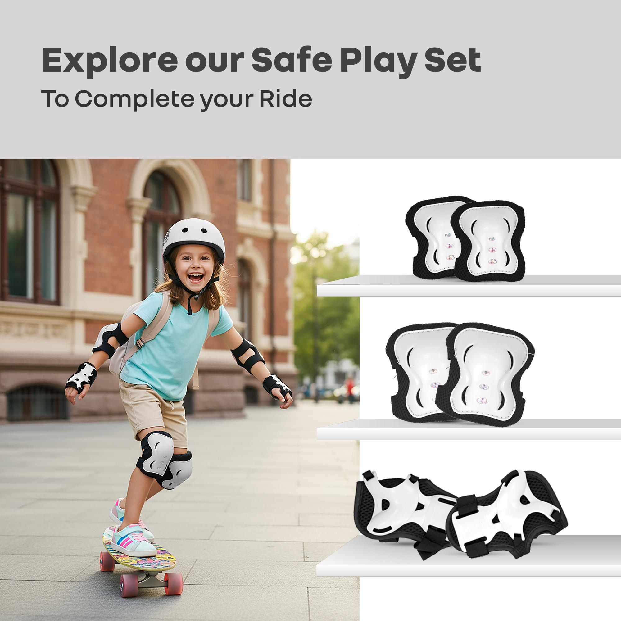 R for Rabbit Safe Play Protector Pads for Kids Knee Elbow Wrist Guards Lightweight Adjustable for Cycling Skating & Other Sports PP Shell EVA Soft Liners Material Pads Age 6-12 Years Babies (White)
