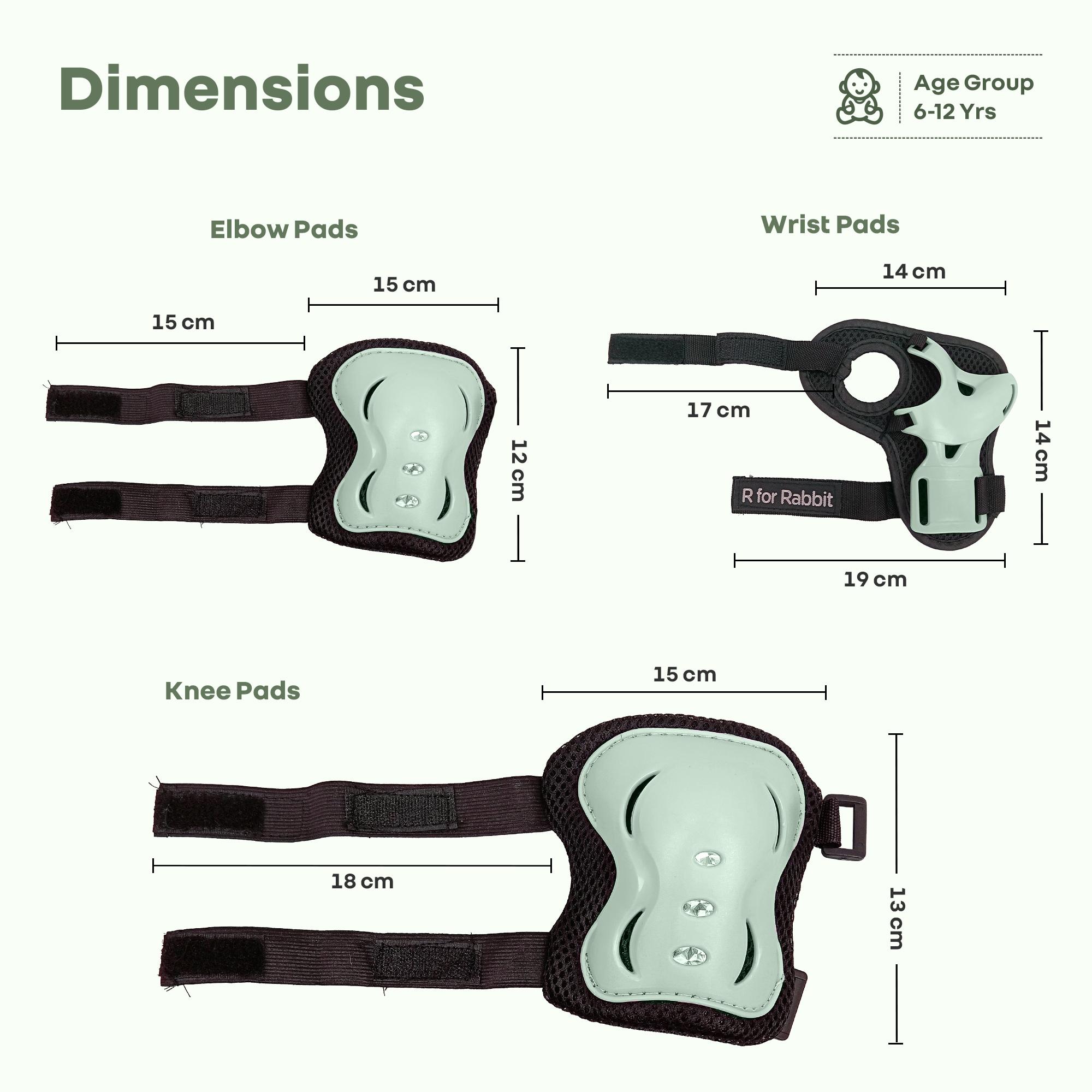 R for Rabbit Safe Play Protector Pads for Kids Knee Elbow Wrist Guards Lightweight Adjustable for Cycling Skating & Other Sports PP Shell EVA Soft Liners Material Pads Age 6-12 Years Babies (Green)