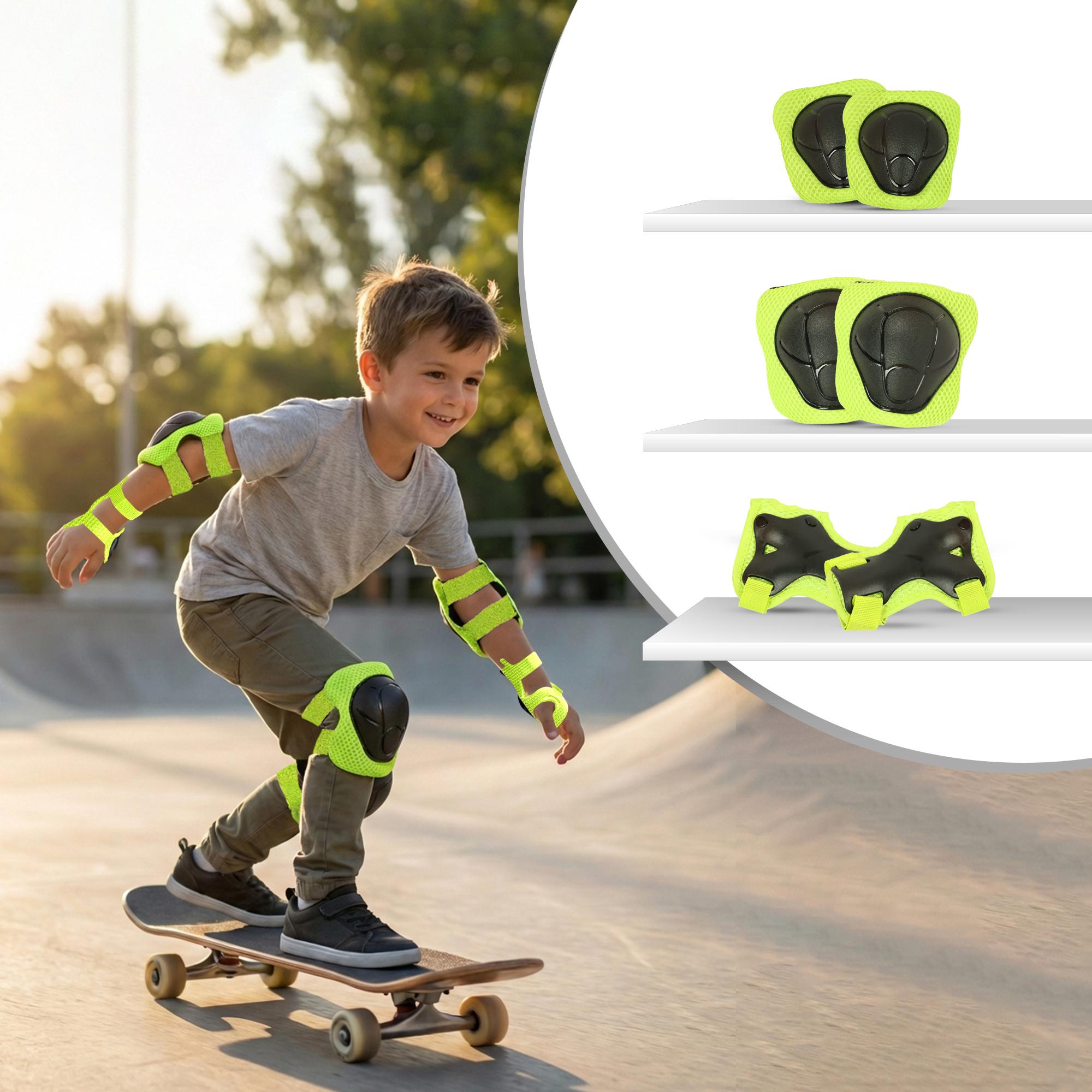 R for Rabbit Safe Play Protector Pads for Kids | Knee, Elbow & Wrist Guards Set | Adjustable Protective Gear for Cycling, Skating | PP Shell EVA Soft Liners Cushion Pads for 6-12 Years (Green Sports)