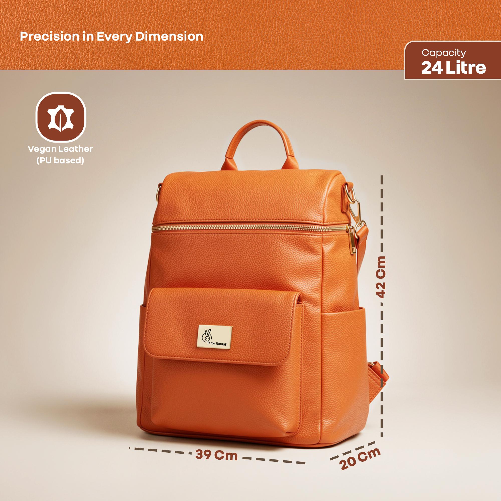 R for Rabbit Caramello Bold Ivy Diaper Bag for Moms, Premium Vegan Leather with Insulated Bottle Pockets, 7 Compartments, Maternity Travel Backpack, 24 Litre Capacity (Rust Orange)