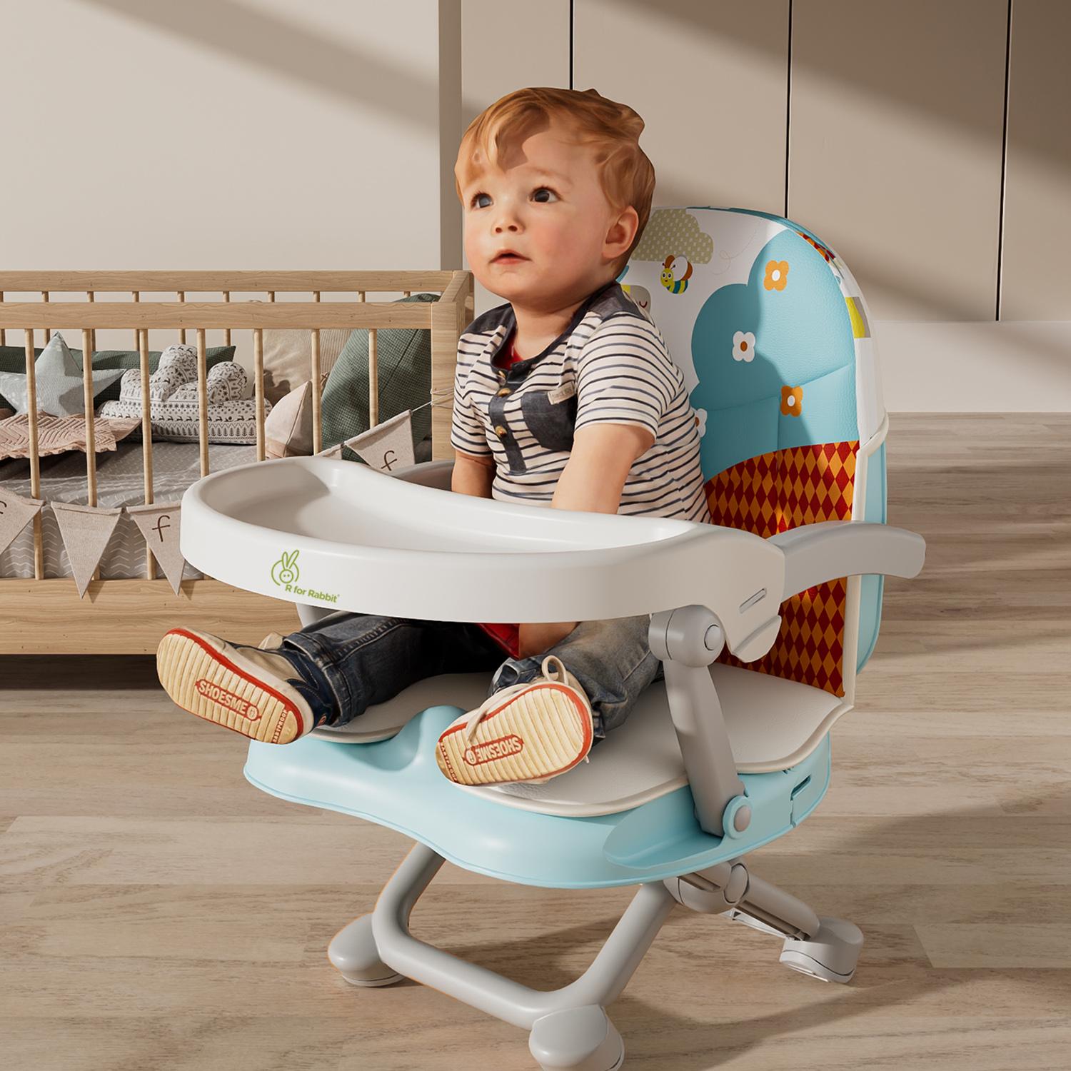 R for Rabbit Candy Pop Booster Chair for Baby | 2 in 1 Kids Feeding Chair with 4 Level Height Adjustment & 3 Point Safety Belt with Removable Dining Tray for Age 6 Months to 3 Years Infants (Aqua Blue)